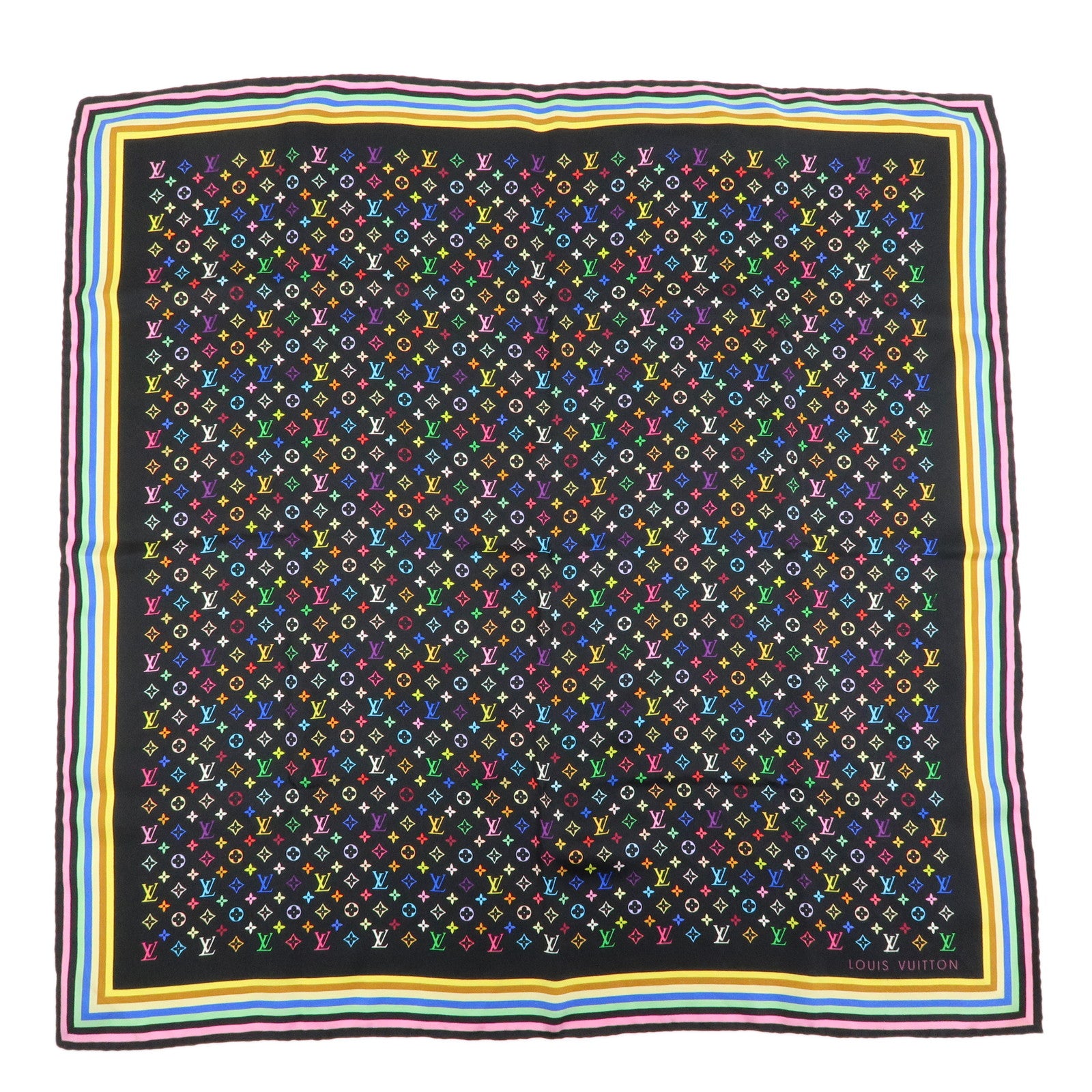 Louis Vuitton Monogram Silk 100% Scarf Multicolor Black M71914