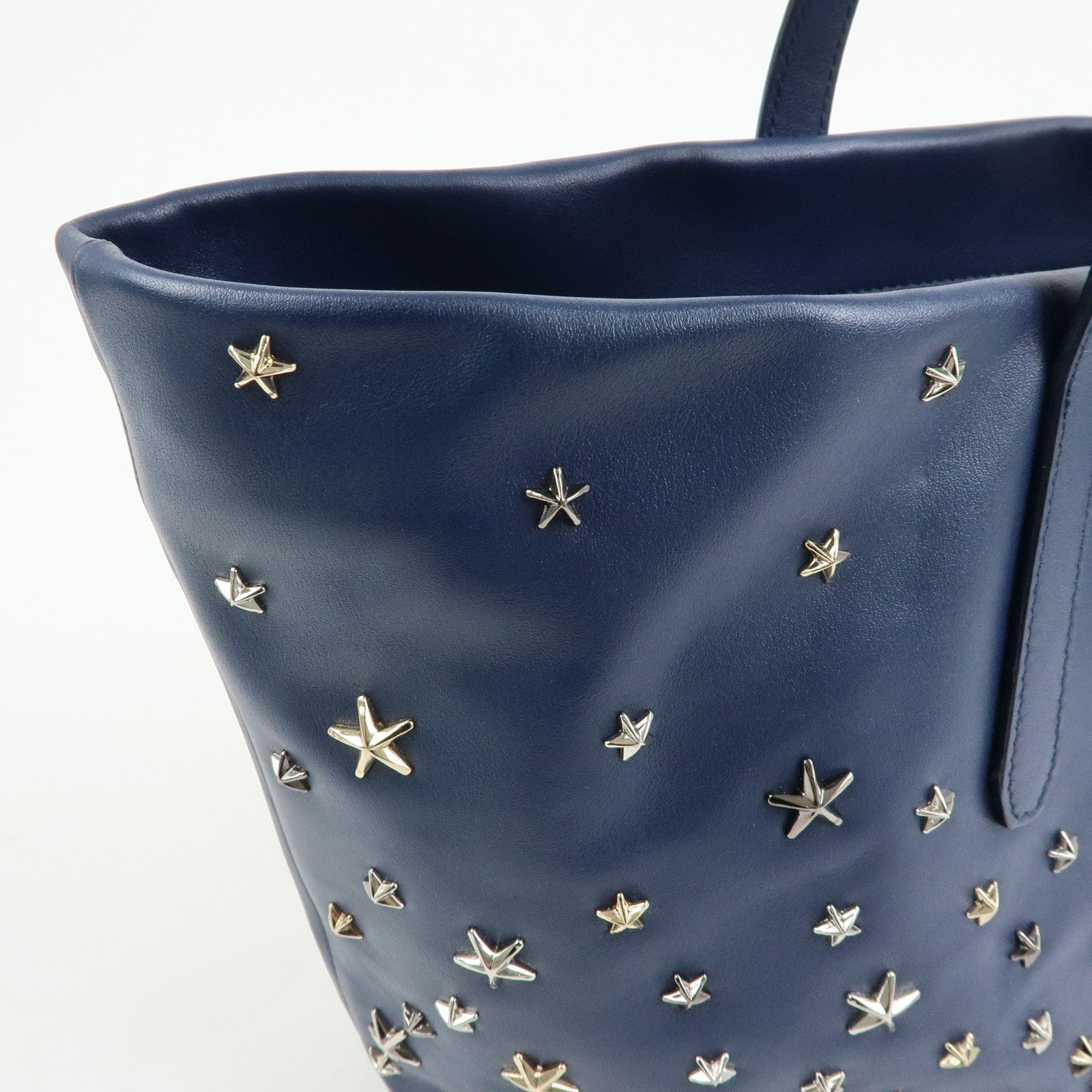 JIMMY CHOO Leather Star Studs Tote Bag Shoulder Bag Hand Bag Blue