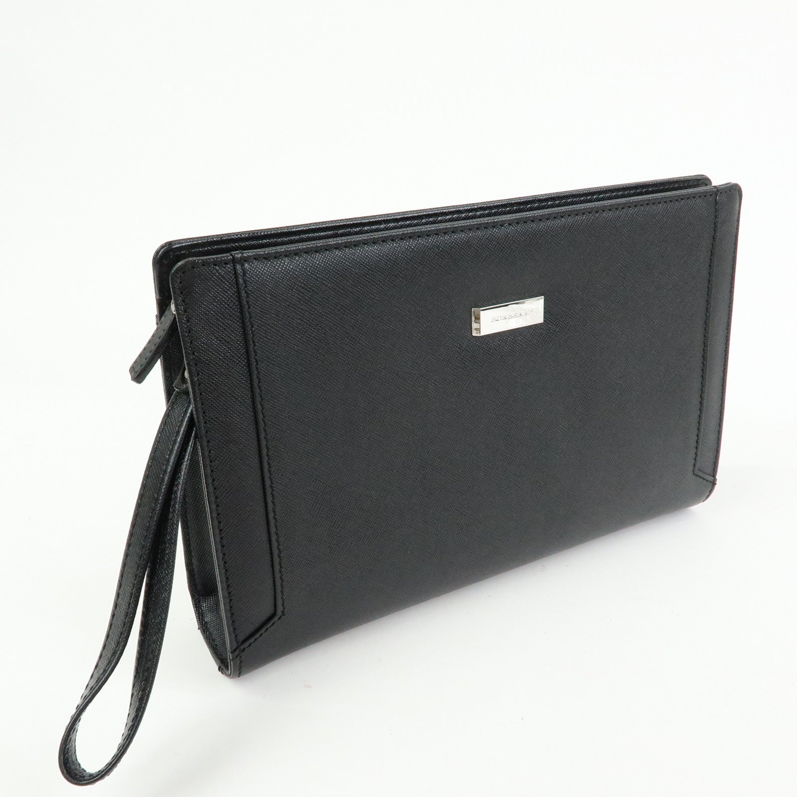 BURBERRY Saffiano Leather Clutch Bag Black