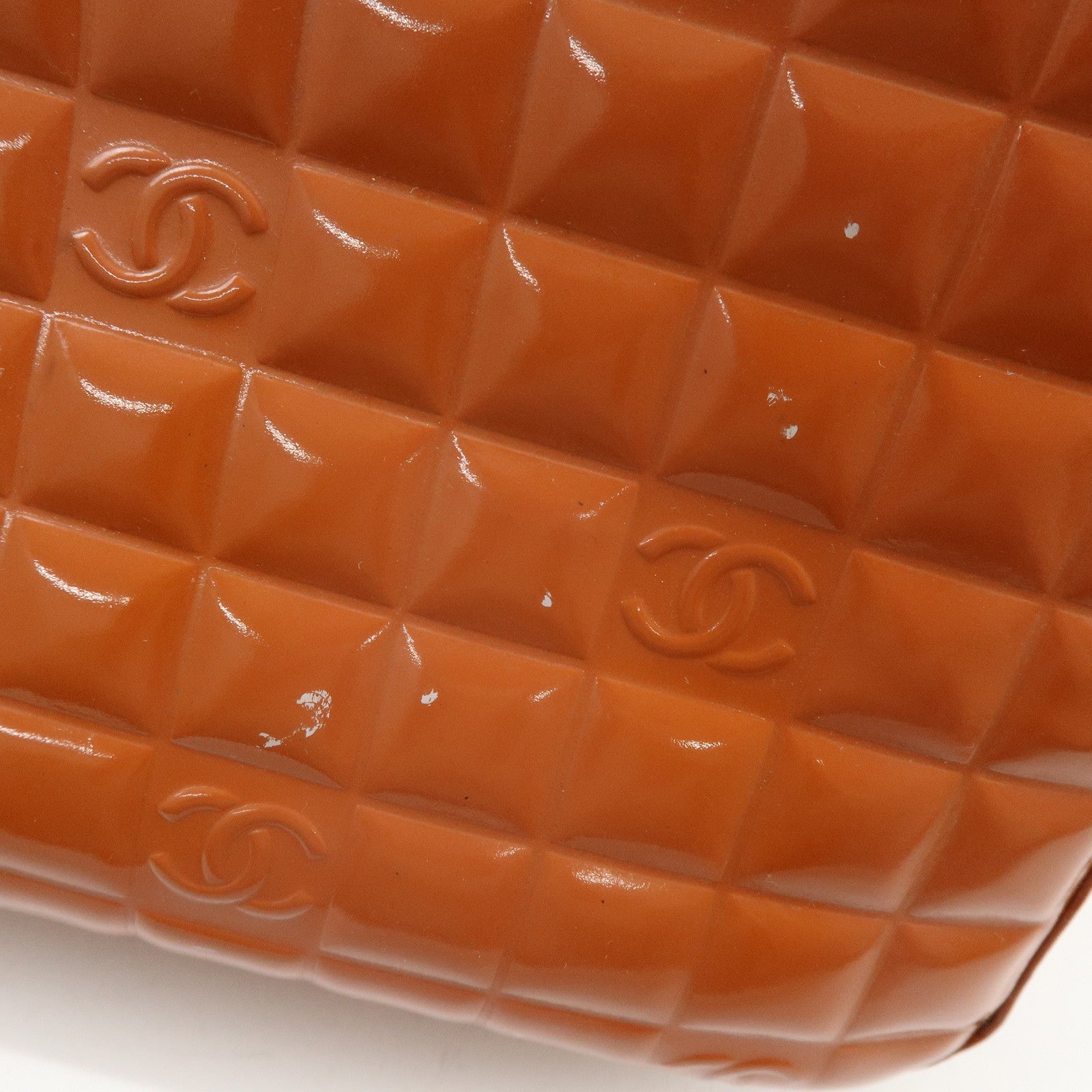 CHANEL Chocolate Bar COCO Mark Patent Leather Hand Bag Tote Bag Orange