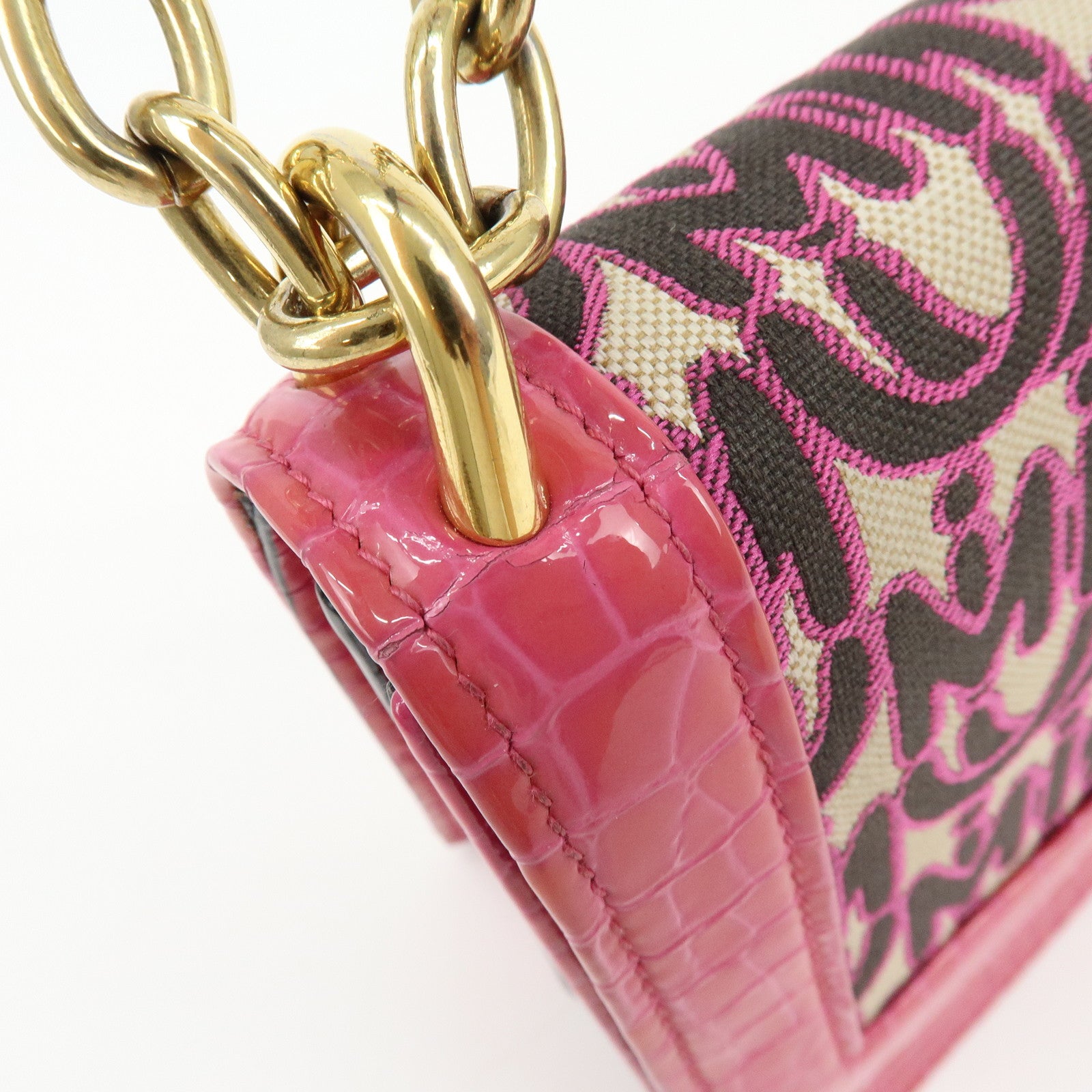 MIU MIU Jacquard Embossed Leather 2Way Hand Shoulder Bag Pink 5BD233