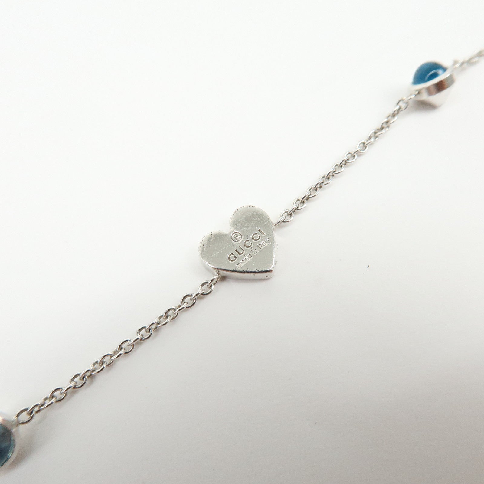 GUCCI Blue Topaz Heart Charm Bracelet SV925 17 Silver Light Blue