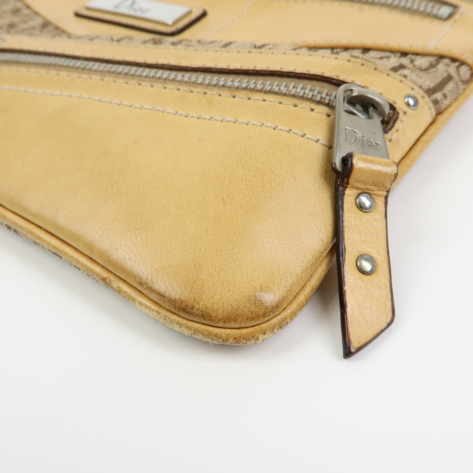 Christian Dior Trotter Street Chic Canvas Leather Shoulder Bag Beige