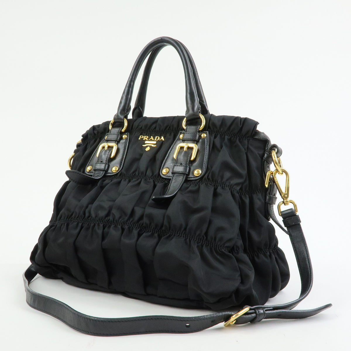 PRADA Nylon Leather TESSUTO GAUFRE 2WAY Tote Shoulder Bag Black BN1792