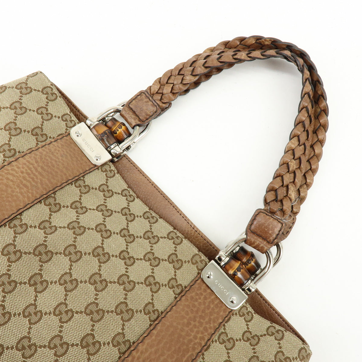 GUCCI Bamboo GG Canvas Leather Tote Bag Hand Bag Beige Brown 232947
