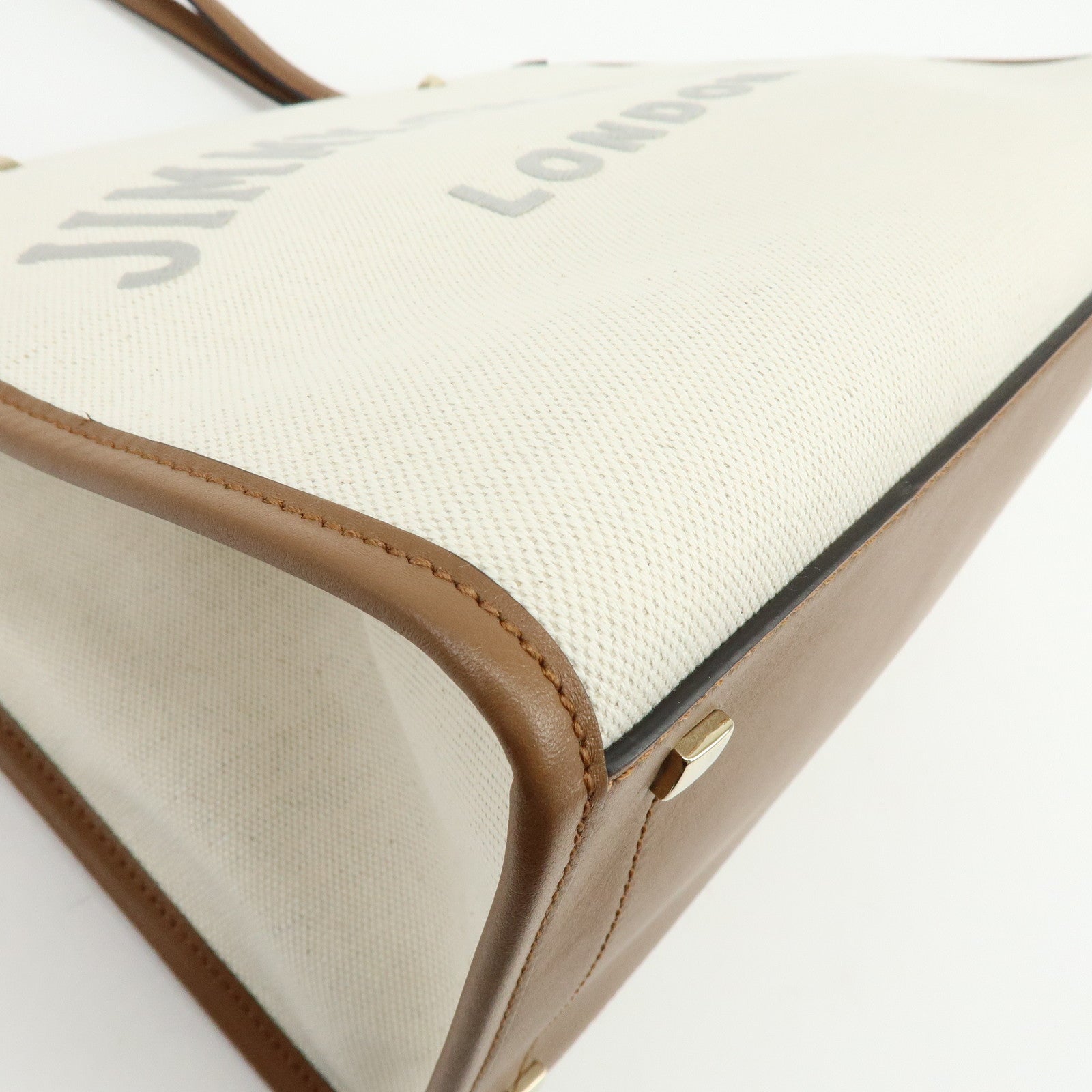 JIMMY CHOO Varennes Canvas Leather Tote Bag Shoulder Bag Ivory Brown