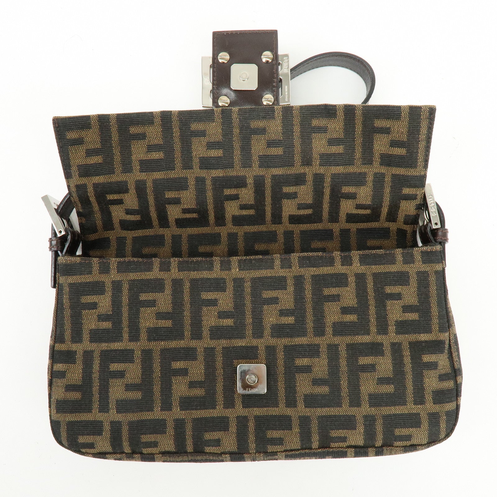 FENDI Mamma Baguette Jacquard Canvas Leather Shoulder Bag 26424