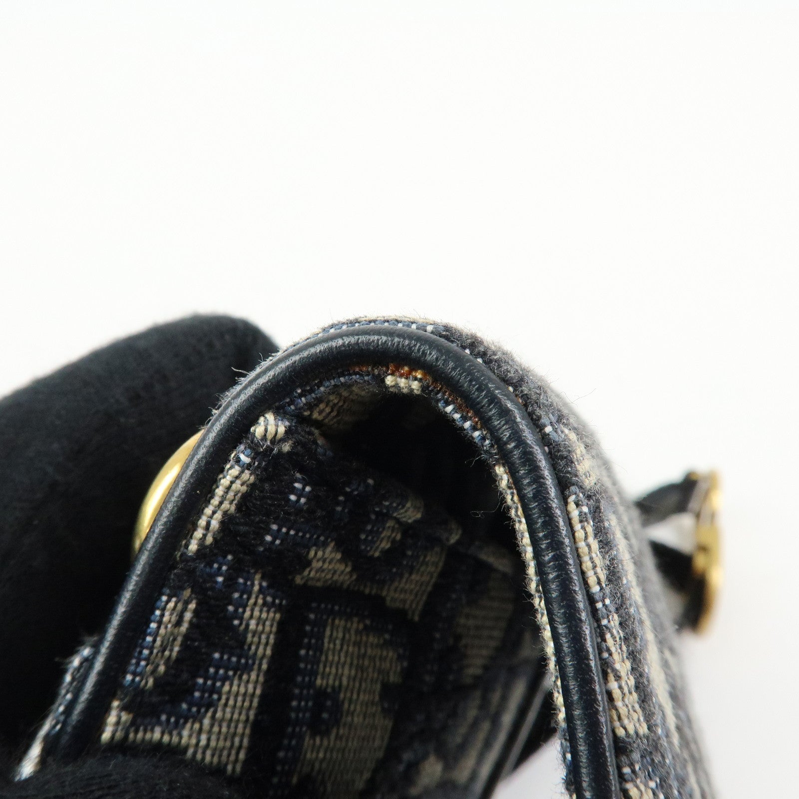 Christian Dior Oblique Jacquard Leather Saddle Bag Waist Body Bag Navy