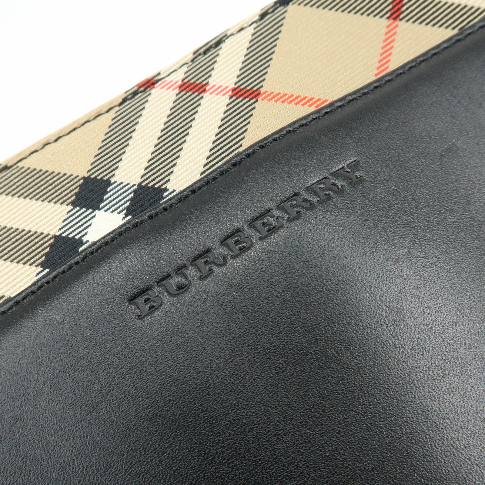 BURBERRY Logo Leather Tote Bag Hand Bag Nova Plaid Black