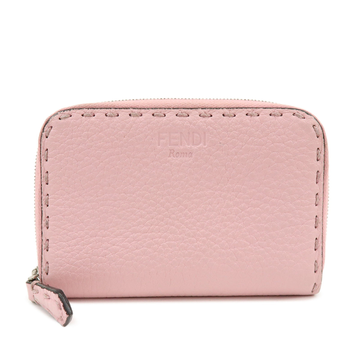 FENDI Selleria Leather Compact Zippy Wallet Pink 8M0313