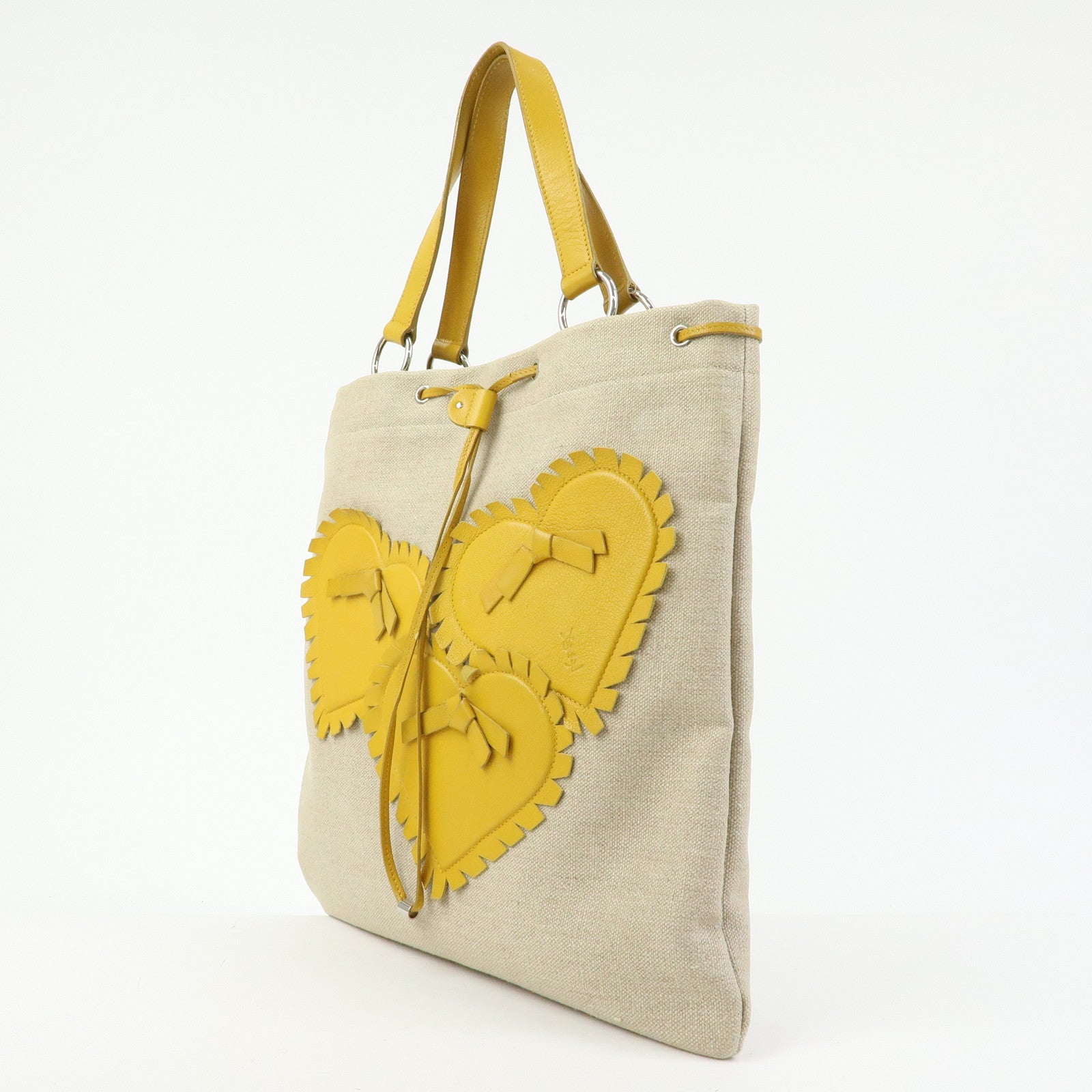 SAINT LAURENT PARIS Kahara Canvas Leather Tote Bag Hand Bag Natural