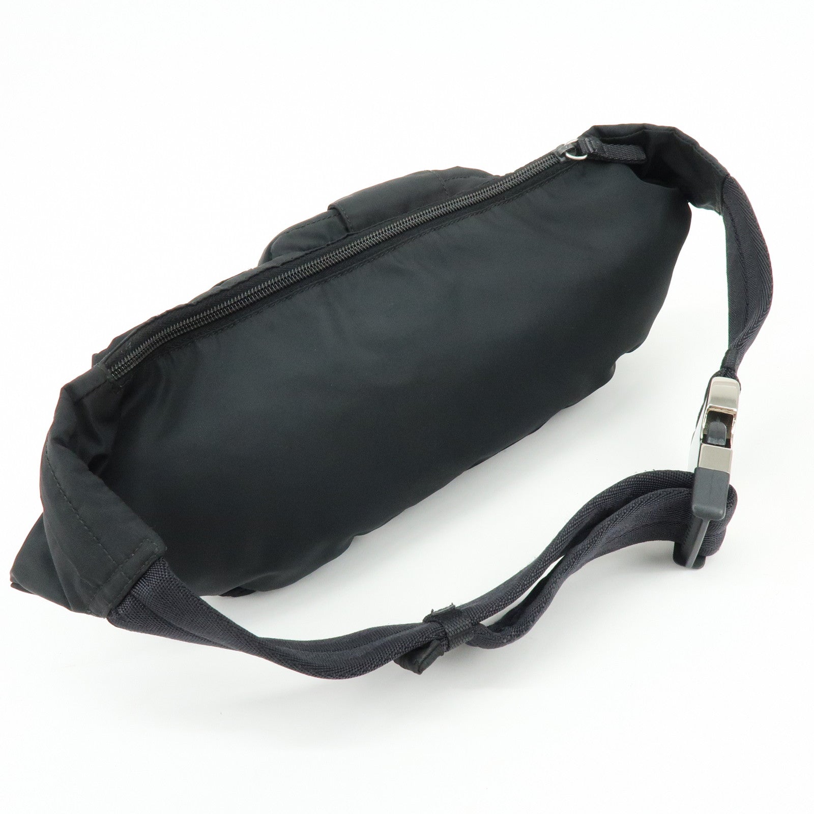 PRADA Triangle Logo Nylon Waist Bag Body Bag Black VA0056