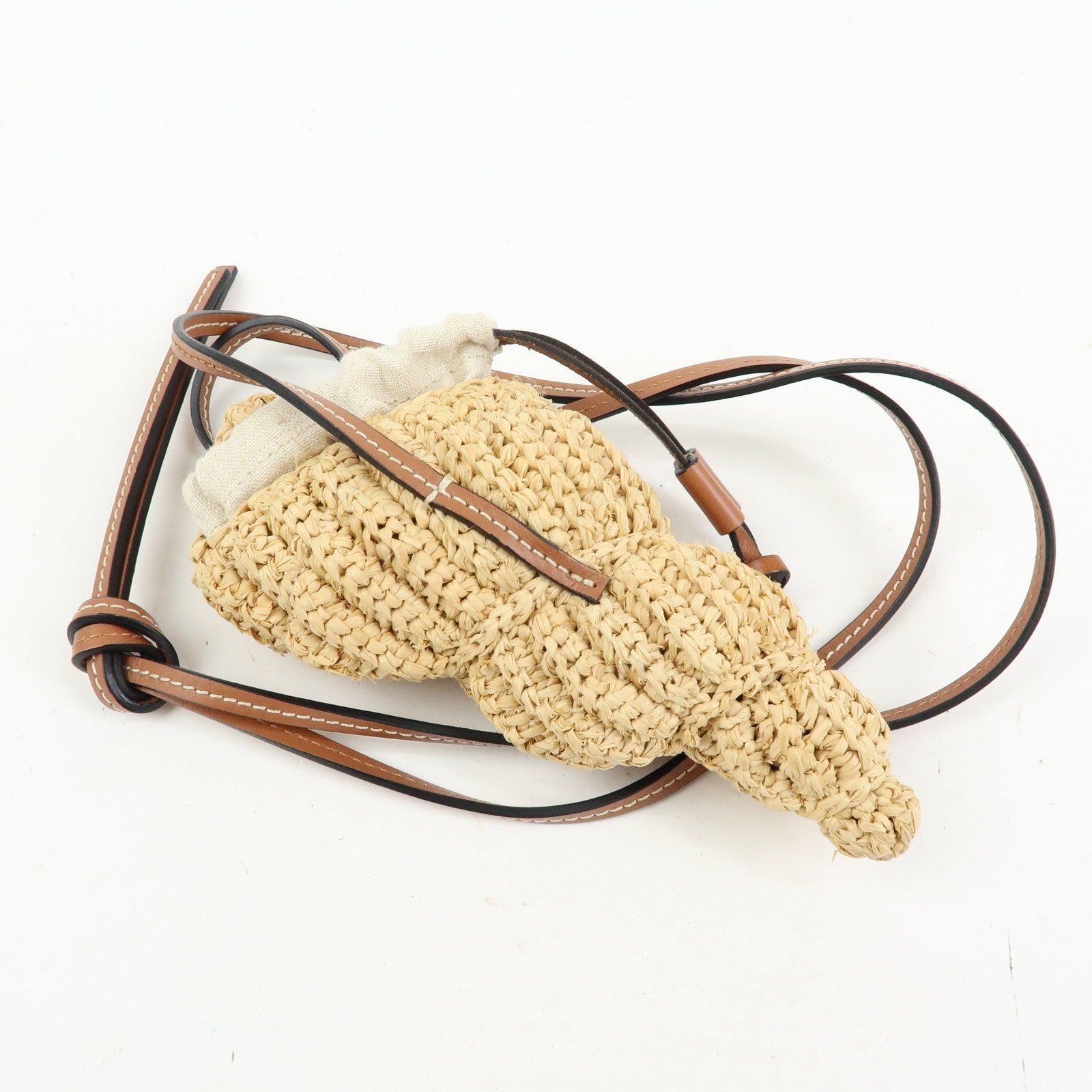 LOEWE Anagram Raffia Leather Shoulder Bag Shell Motif