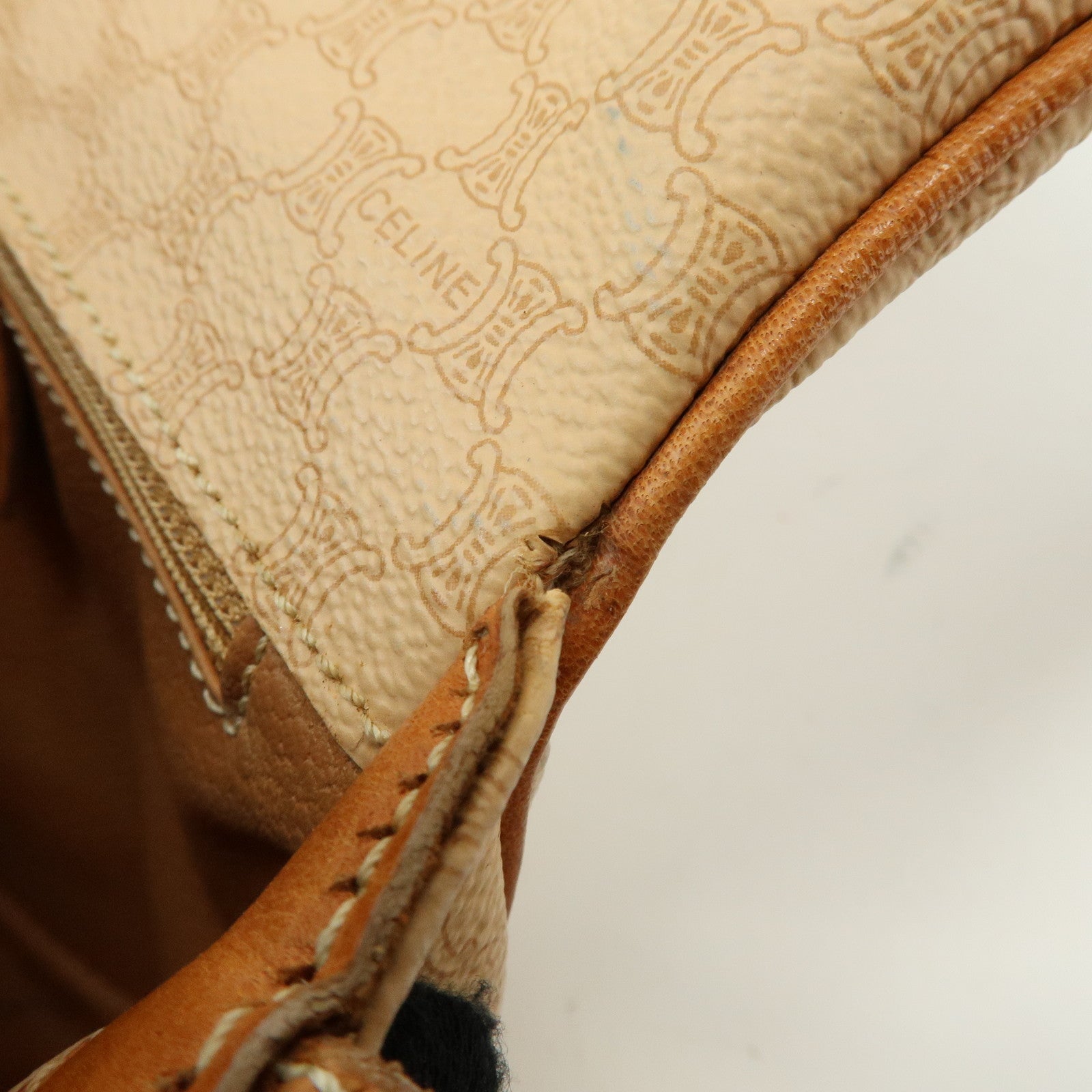 CELINE Macadam PVC Leather Shoulder Bag Crossbody Bag Beige Camel