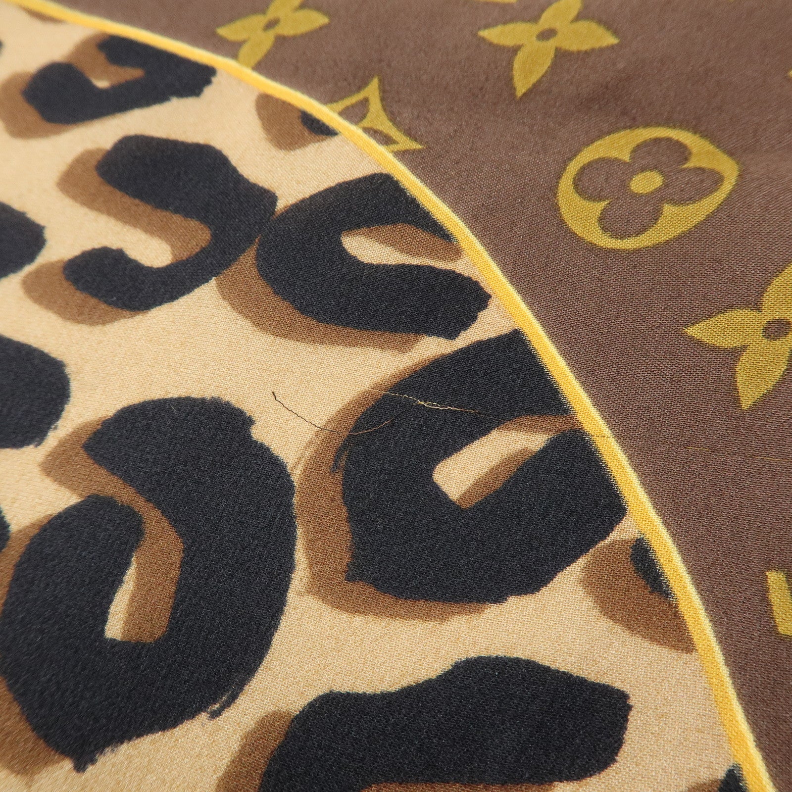Louis Vuitton Monogram Silk 100% Scarf Shawl Leopard Pattern Brown