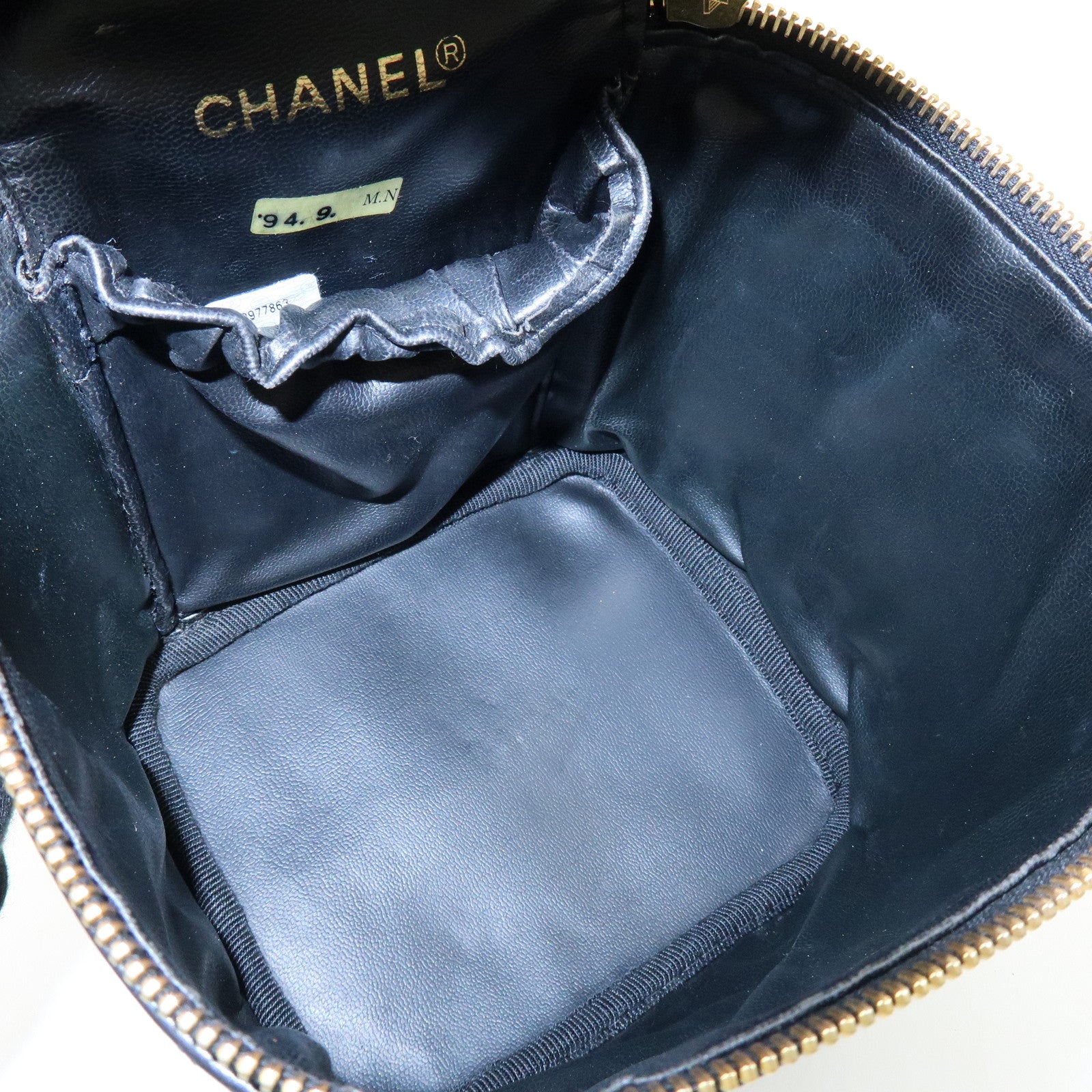 CHANEL Bicolore Lamb Skin Vanity Bag Hand Bag Black A01619