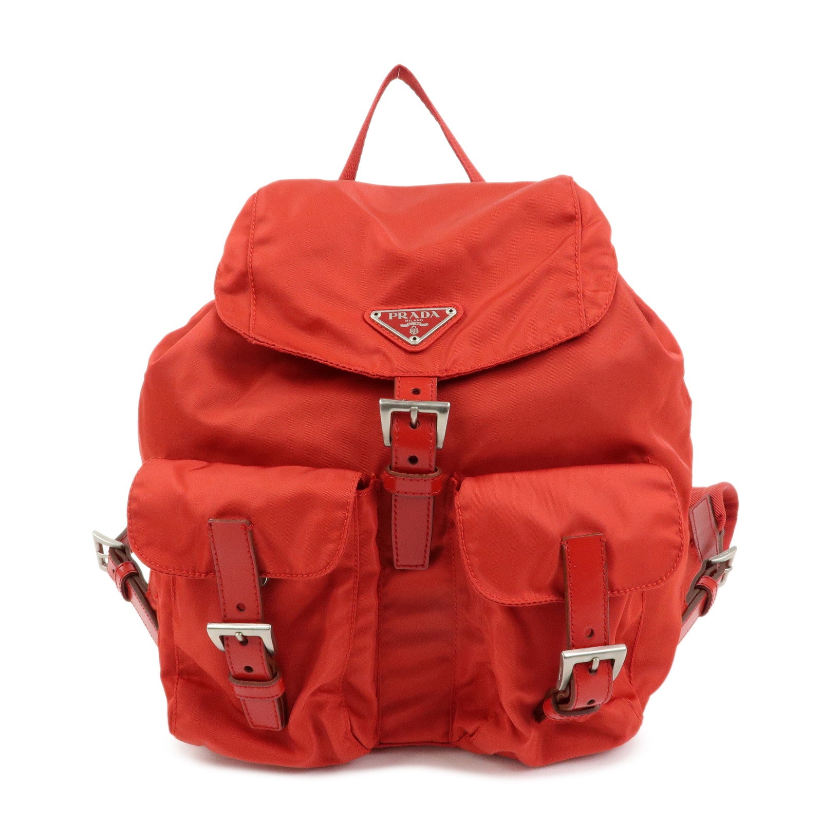 PRADA Triangle Logo Nylon Leather Backpack Rucksuck Red