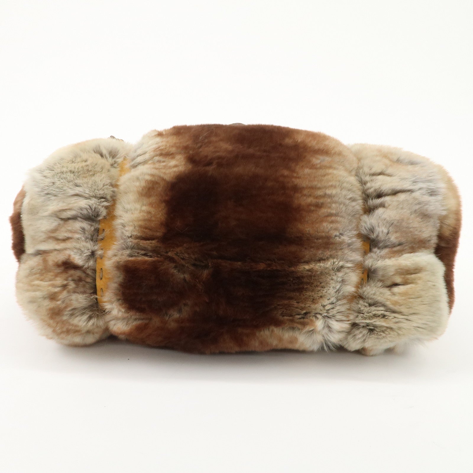 FENDI Seleria Leather Fur Mini Linda Hand Bag Brown White 8BR486 Used