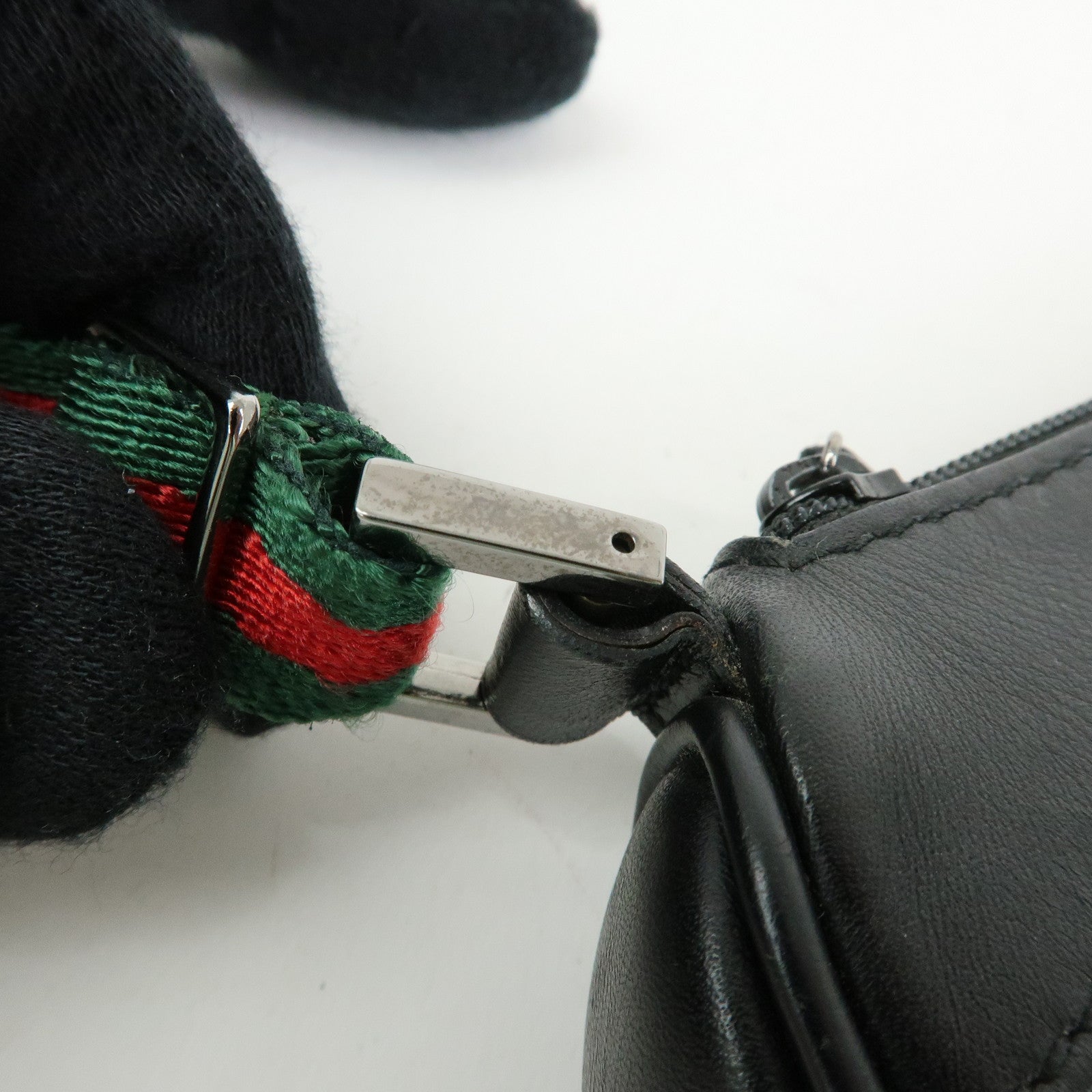 GUCCI Sherry Accessory Pouch Denim Canvas Leather Hand Bag Black 92820