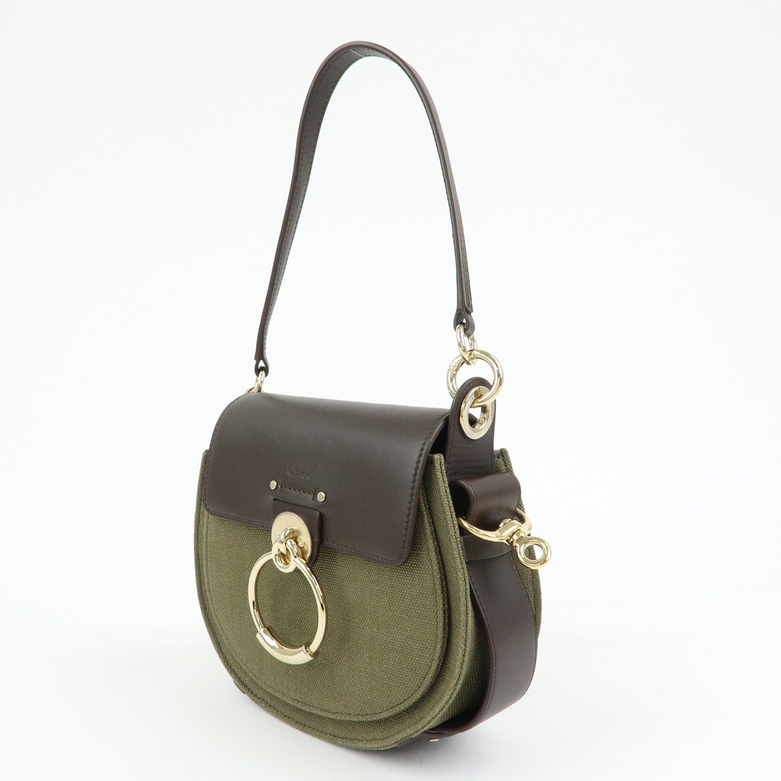 Chloe Tess Small Canvas Leather 2Way Bag Hand Bag Brown Green