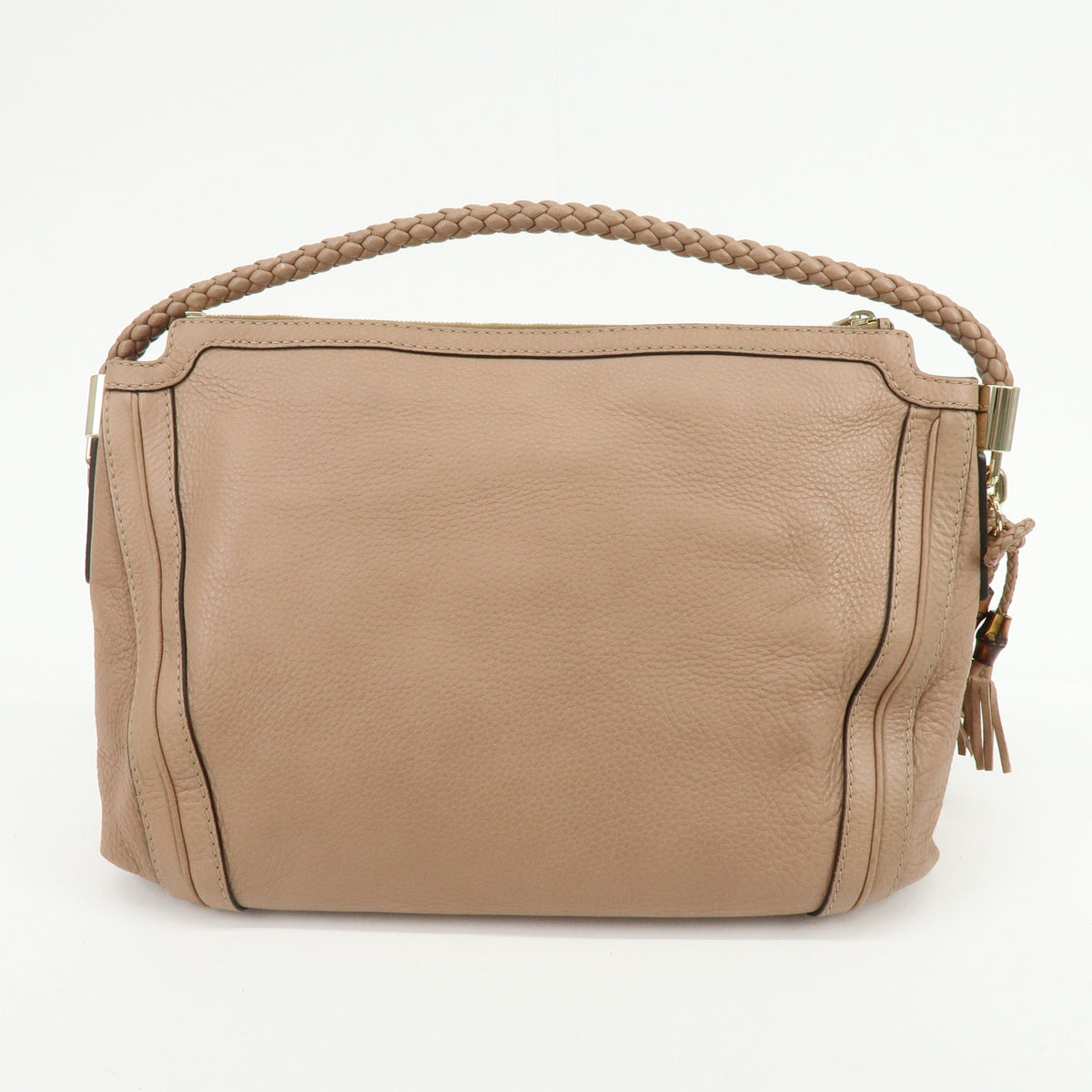 GUCCI Bamboo Leather Shoulder Bag Tassel Charm Pink Beige 269949