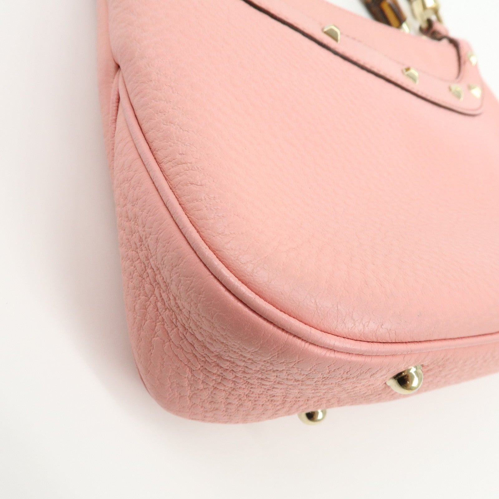 GUCCI Bamboo Leather Hand Bag Shoulder Bag Studs Pink 137378