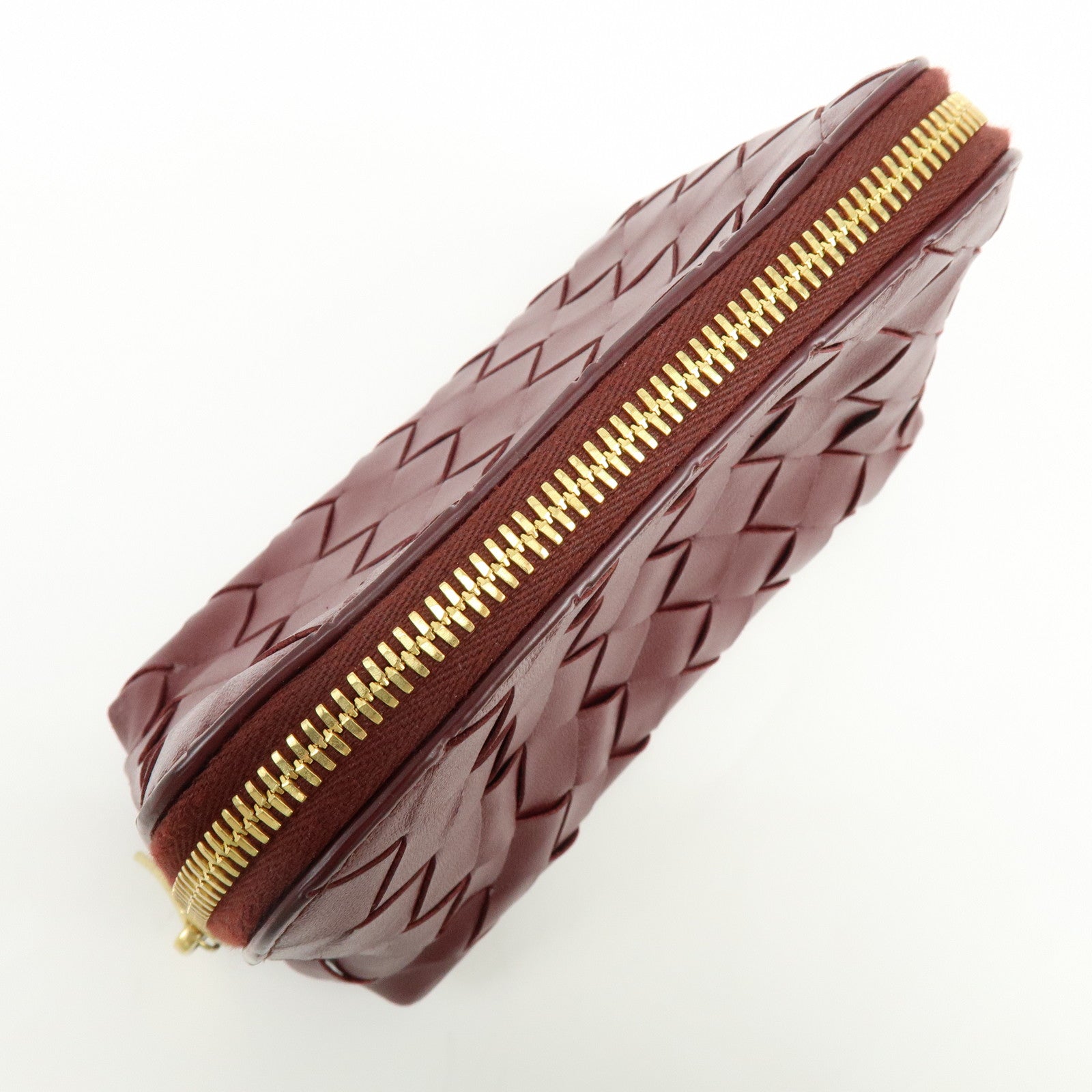 BOTTEGA VENETA Intrecciato Leather Pouch Cosmetic Case Bordeaux　