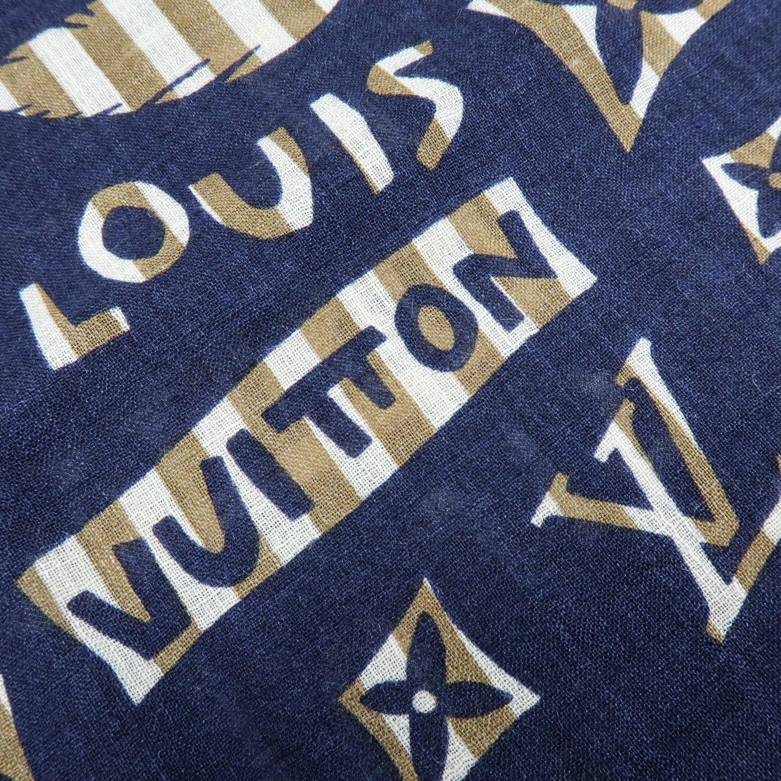Louis Vuitton Monogram Linen Silk Scarf Shawl Navy Light Brown
