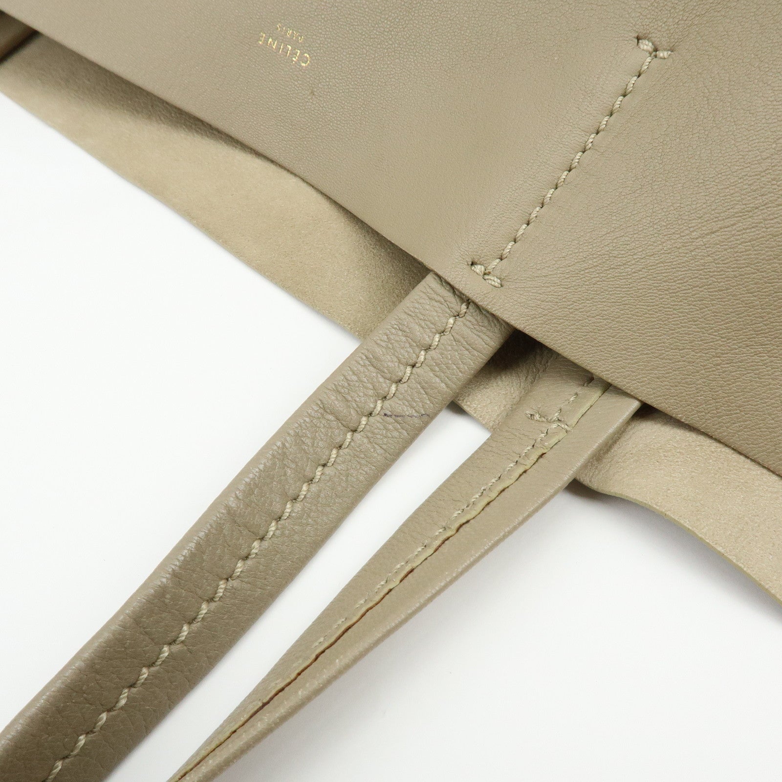 CELINE Leather Tote Bag Shoulder Bag Greige
