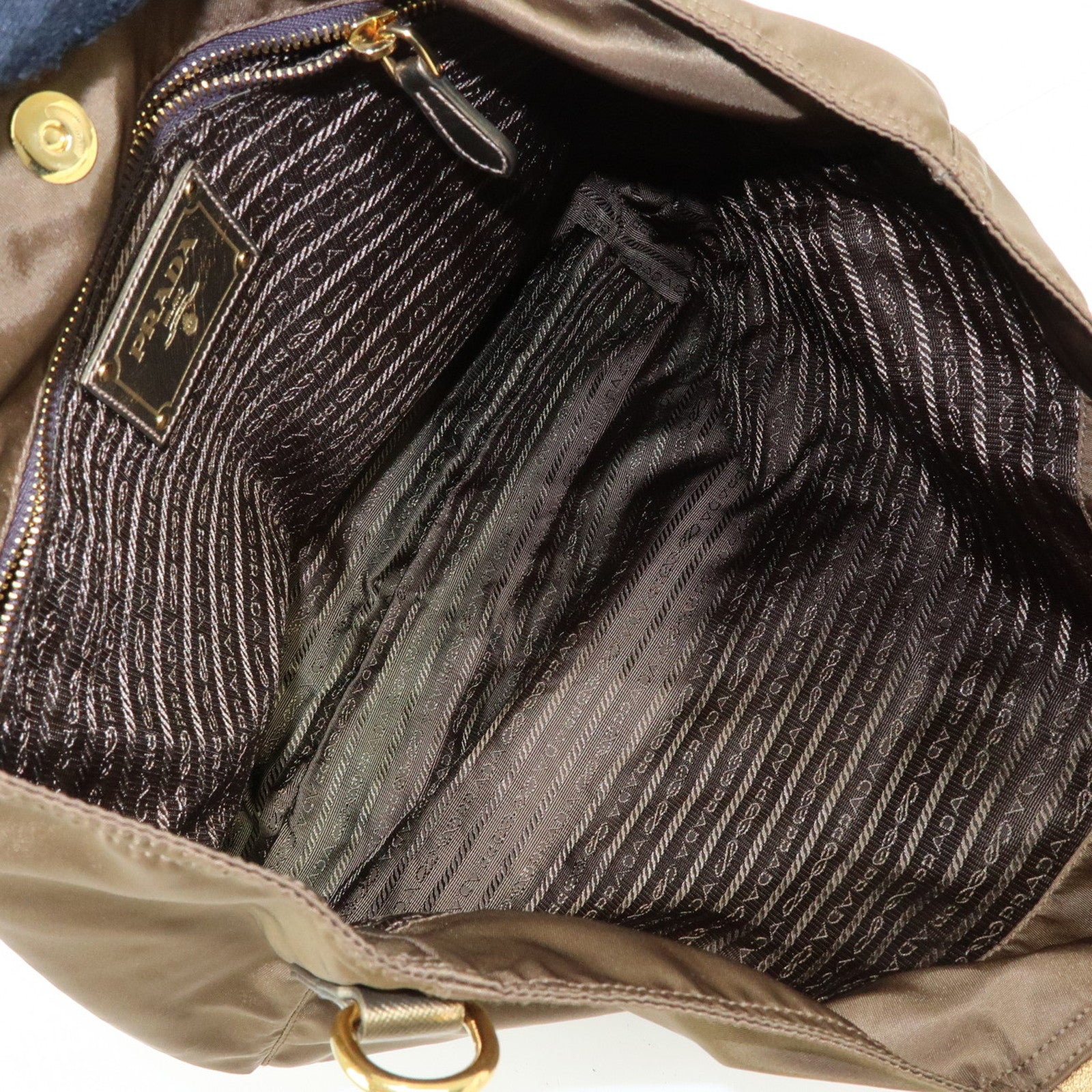PRADA Bijoux Bear Motif Nylon Saffiano Leather Tote Bag Khaki Gold