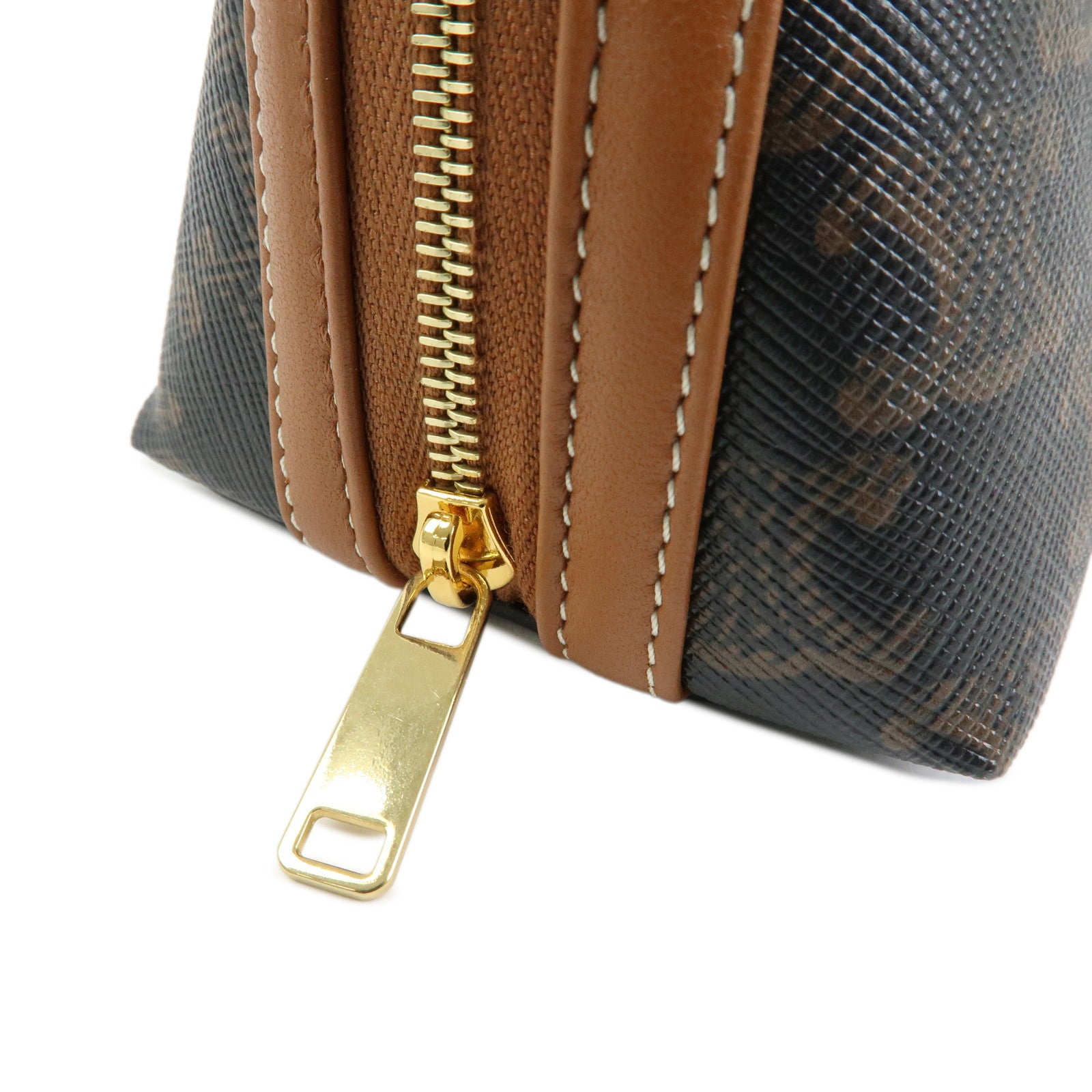 CELINE Triomphe Macadam PVC Lamb Skin Chain Clutch Bag Cosmetic Pouch