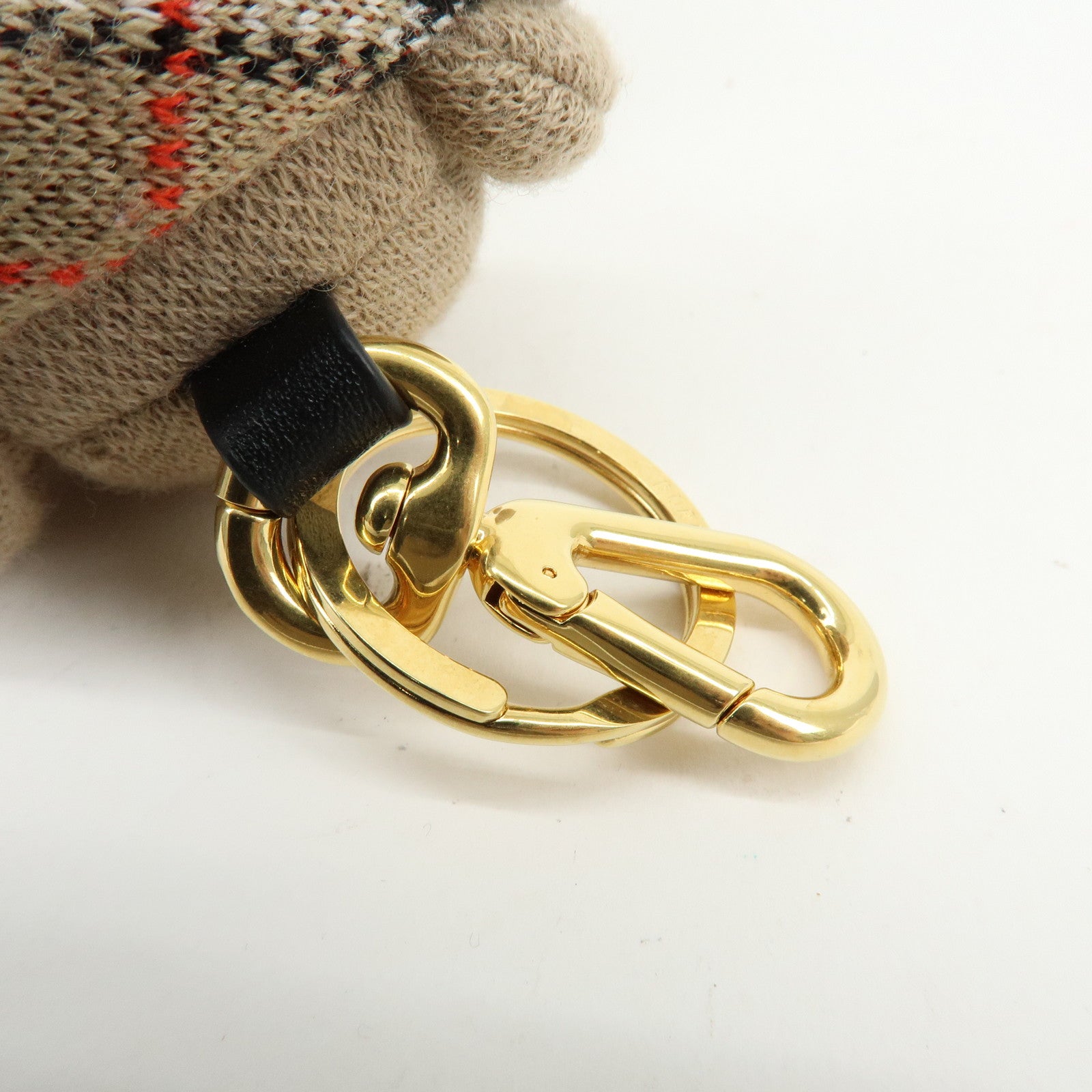 BURBERRY Nova Plaid Wool Cashmere Leather Bag Charm Brown
