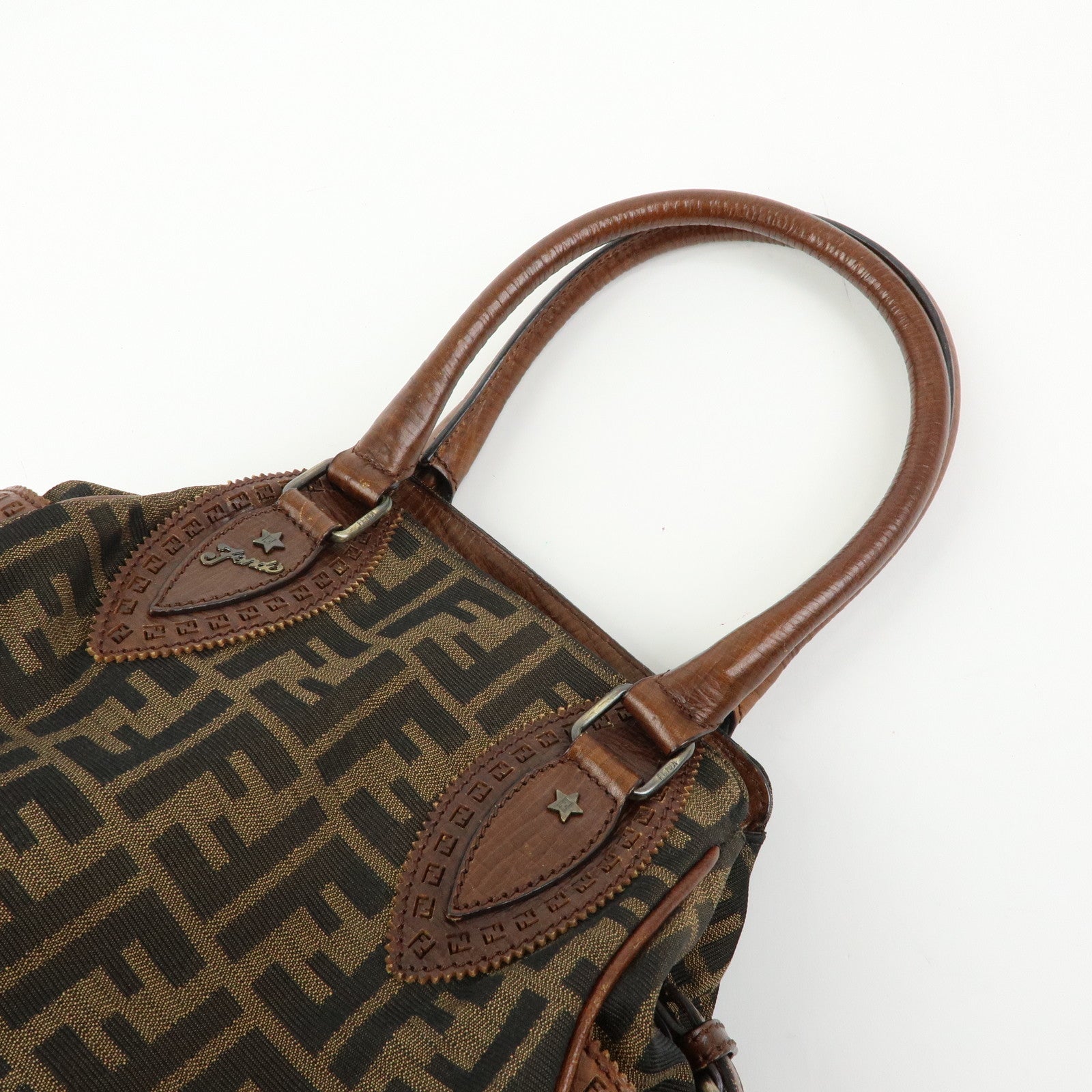 FENDI Zucca Etnico Canvas Leather Hand Bag Brown 8BN157