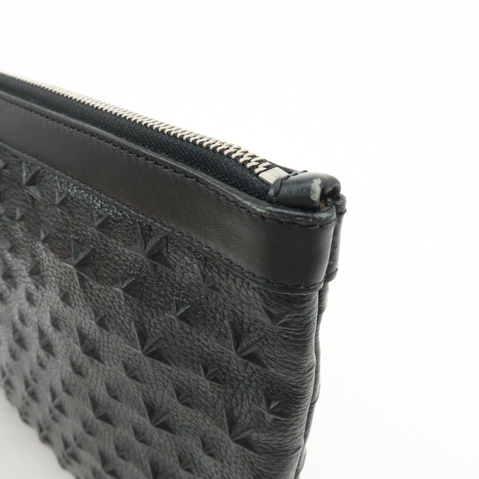 JIMMY CHOO Leather Clutch Bag Pouch Star Embossed Studs Black