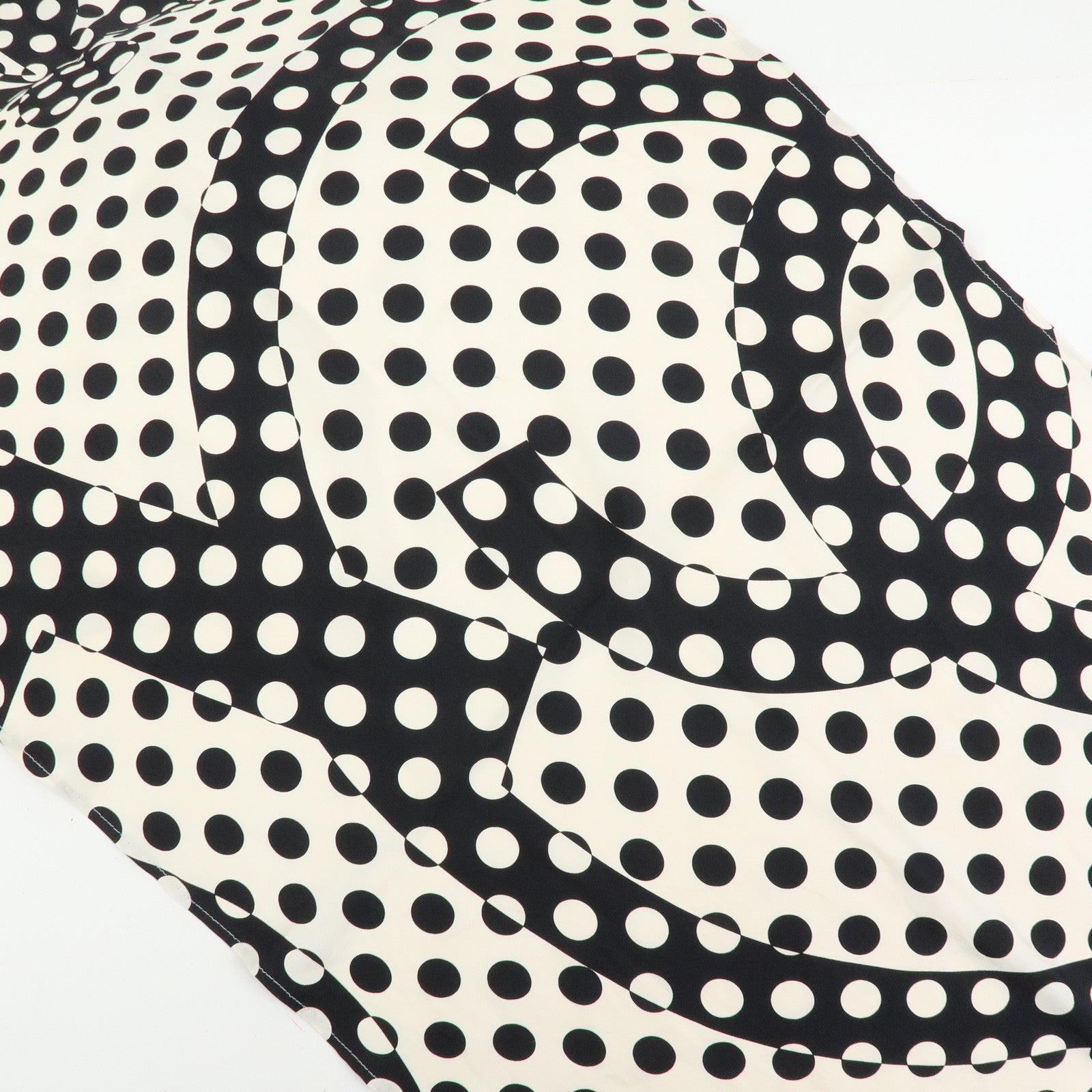 CHANEL COCO Mark Silk 100% Scarf Dot Pattern Clover Ivory Black