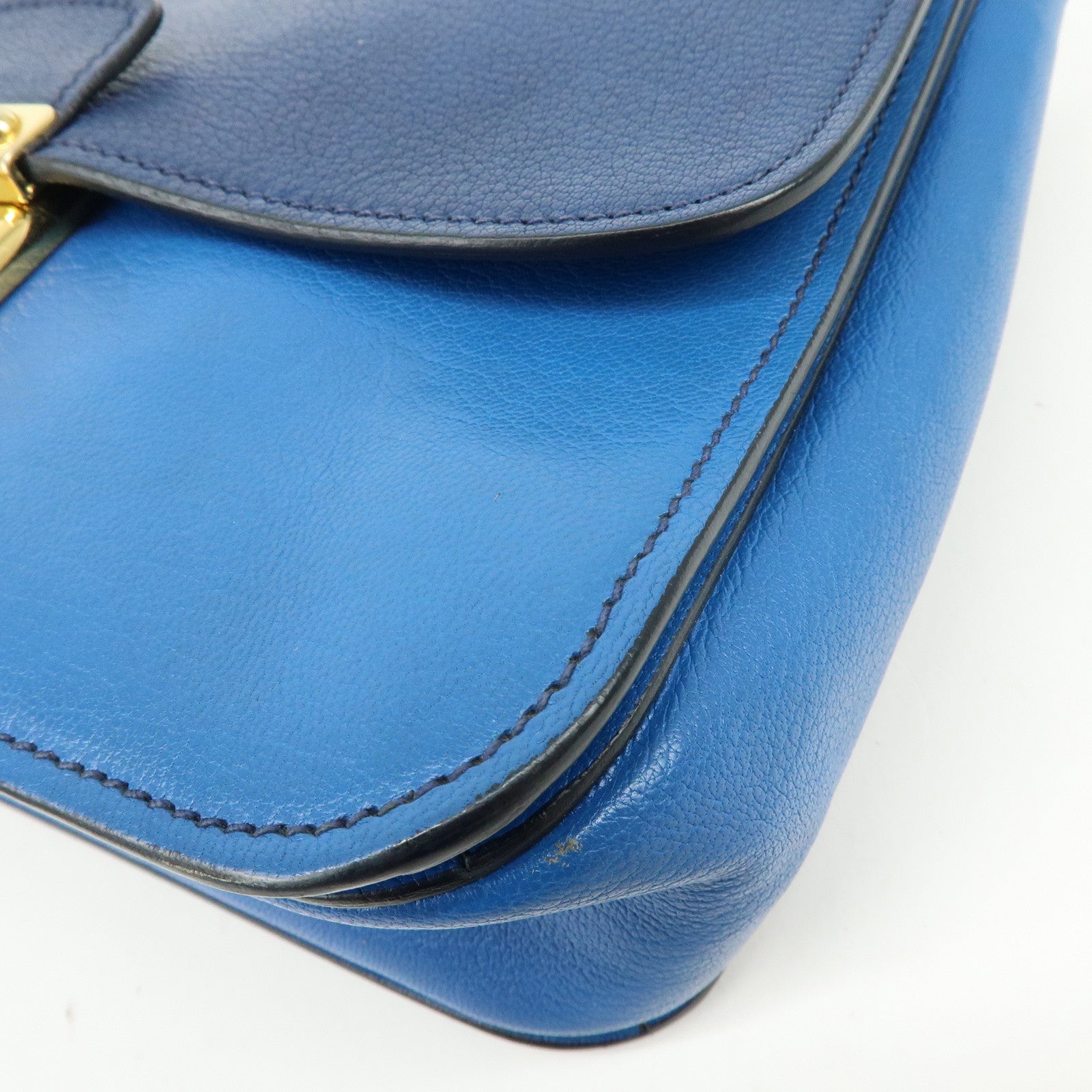 MIU MIU Logo Madras Leather Flap 2Way Bag Hand Bag Blue Navy