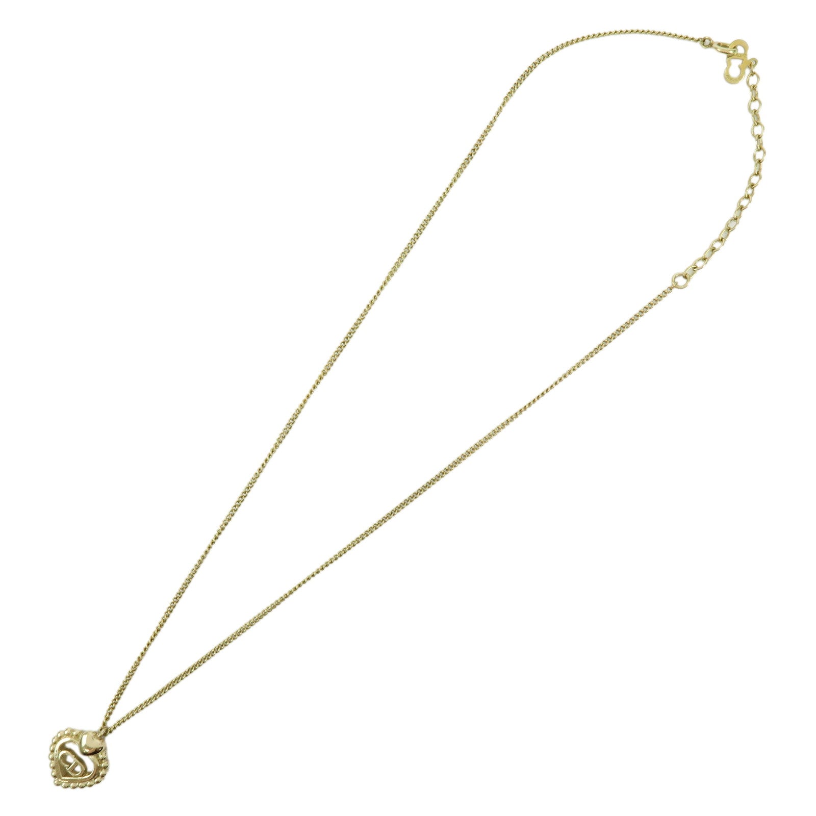 Christian Dior Logo Pendant Metal Necklace Heart Motif Gold