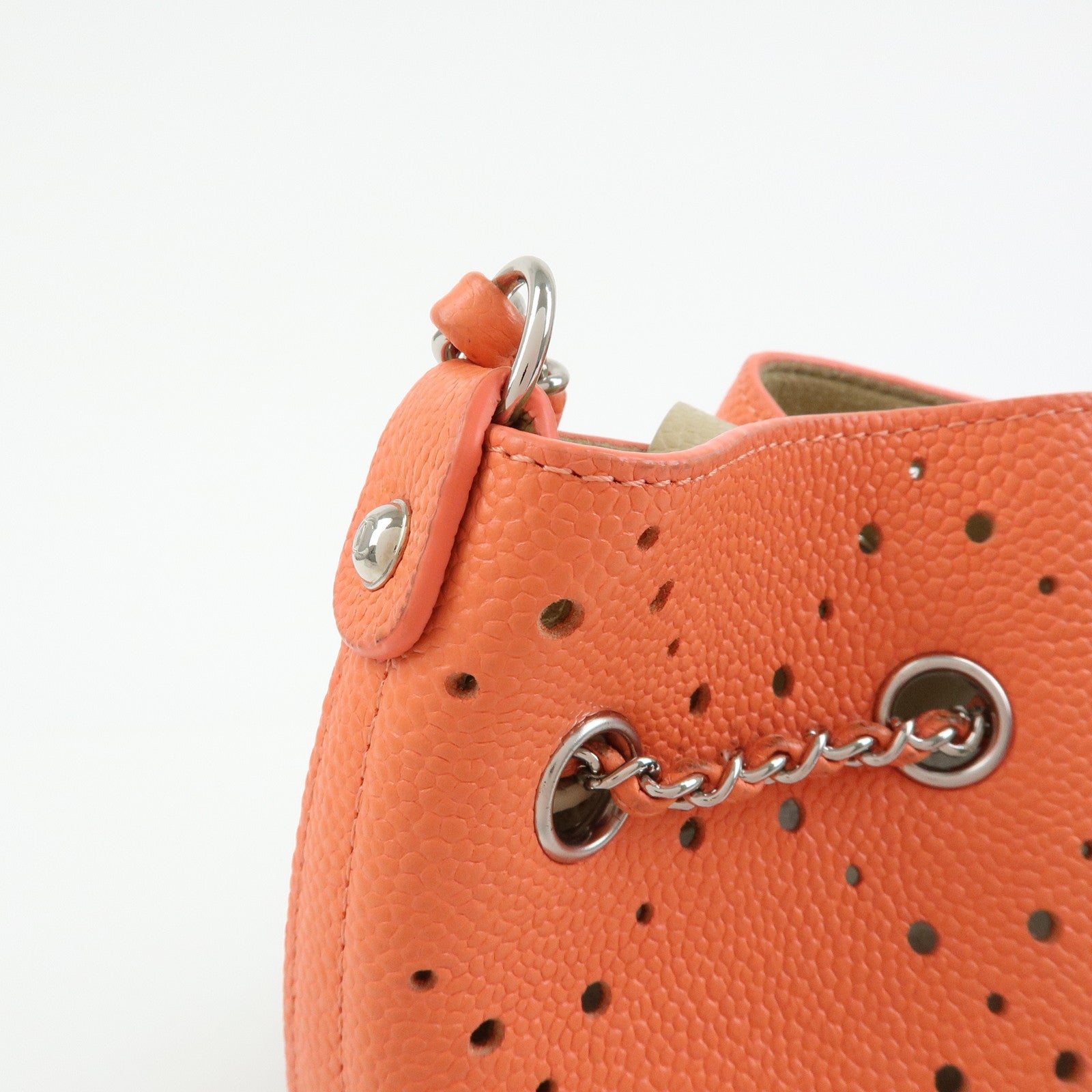 CHANEL COCO Mark Caviarskin Chain Shoulder Bag Hand Bag Orange