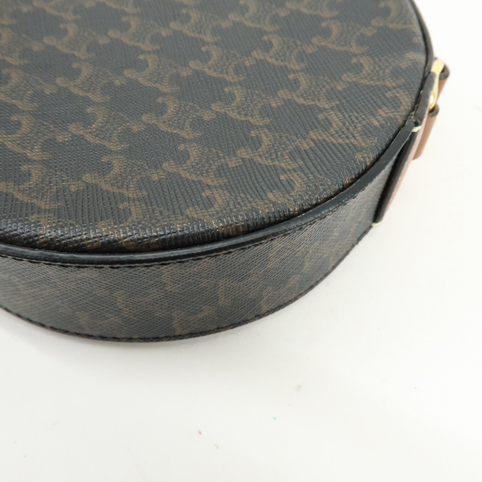 CELINE Triomphe PVC Leather Round Shoulder Bag Round Purse Brown