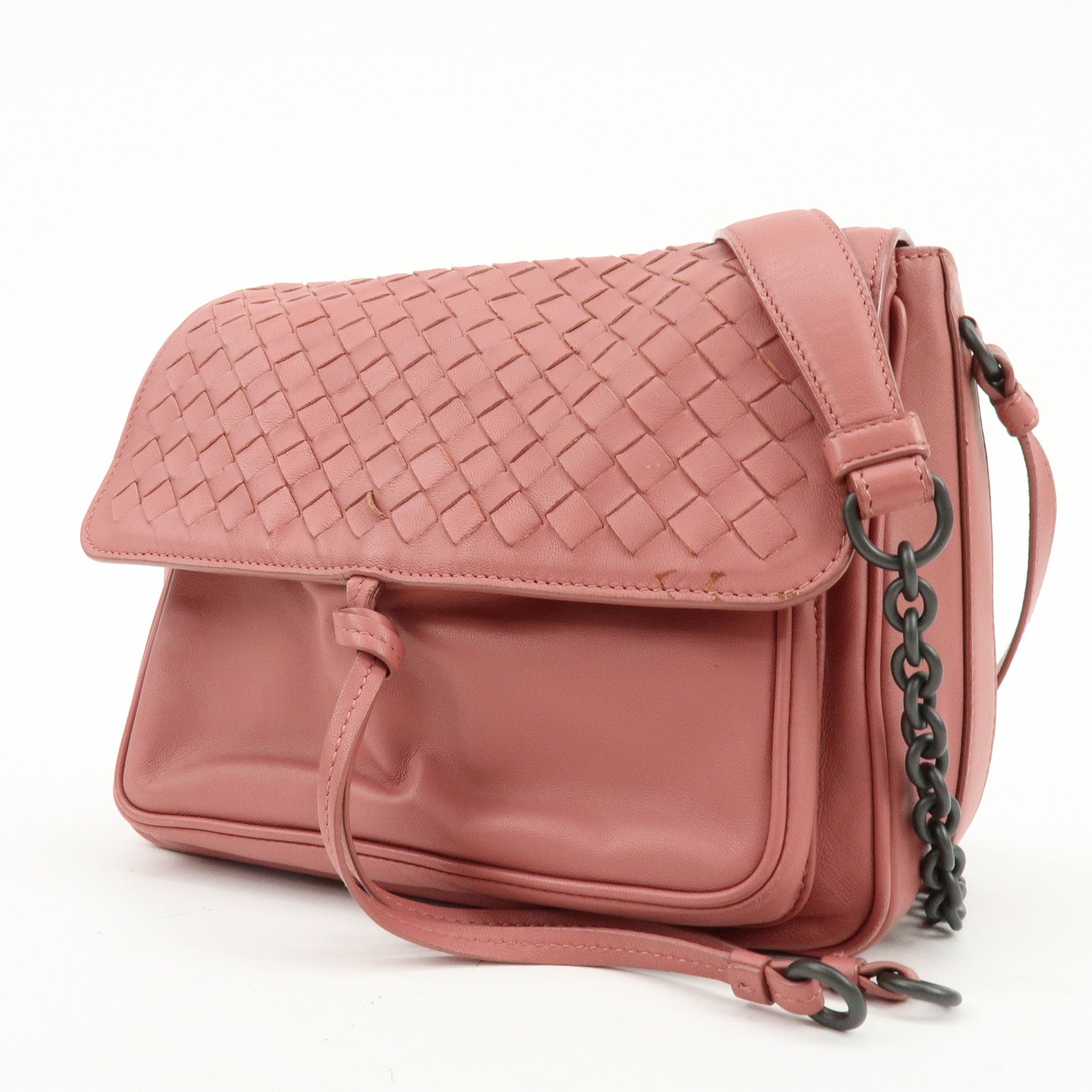 BOTTEGA VENETA Intrecciato Leather Chain Shoulder Bag Pink