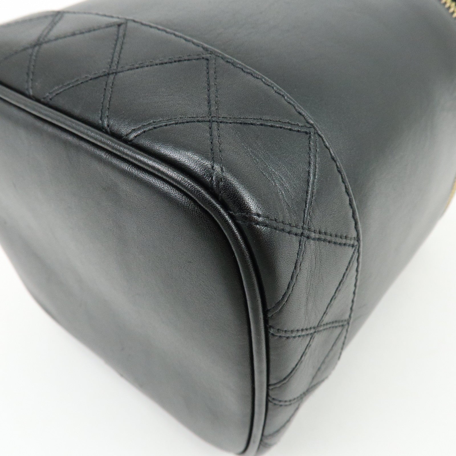 CHANEL Bicolore Lamb Skin Vanity Bag Hand Bag Black A01619