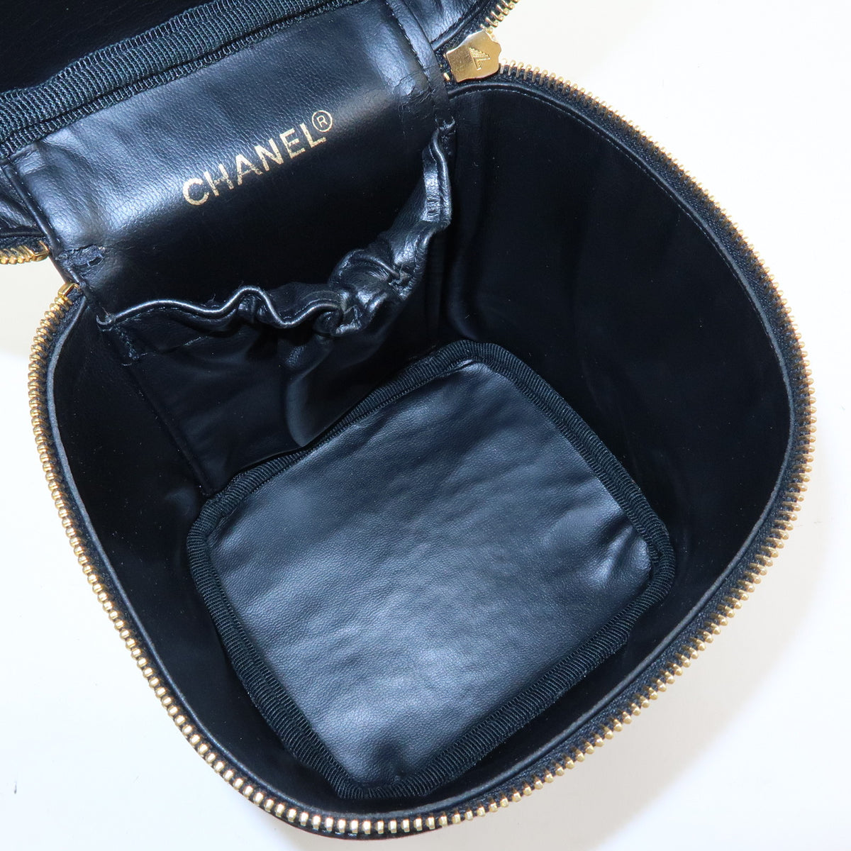CHANEL Bicolore Lamb Skin Vanity Bag Hand Bag Black A01619