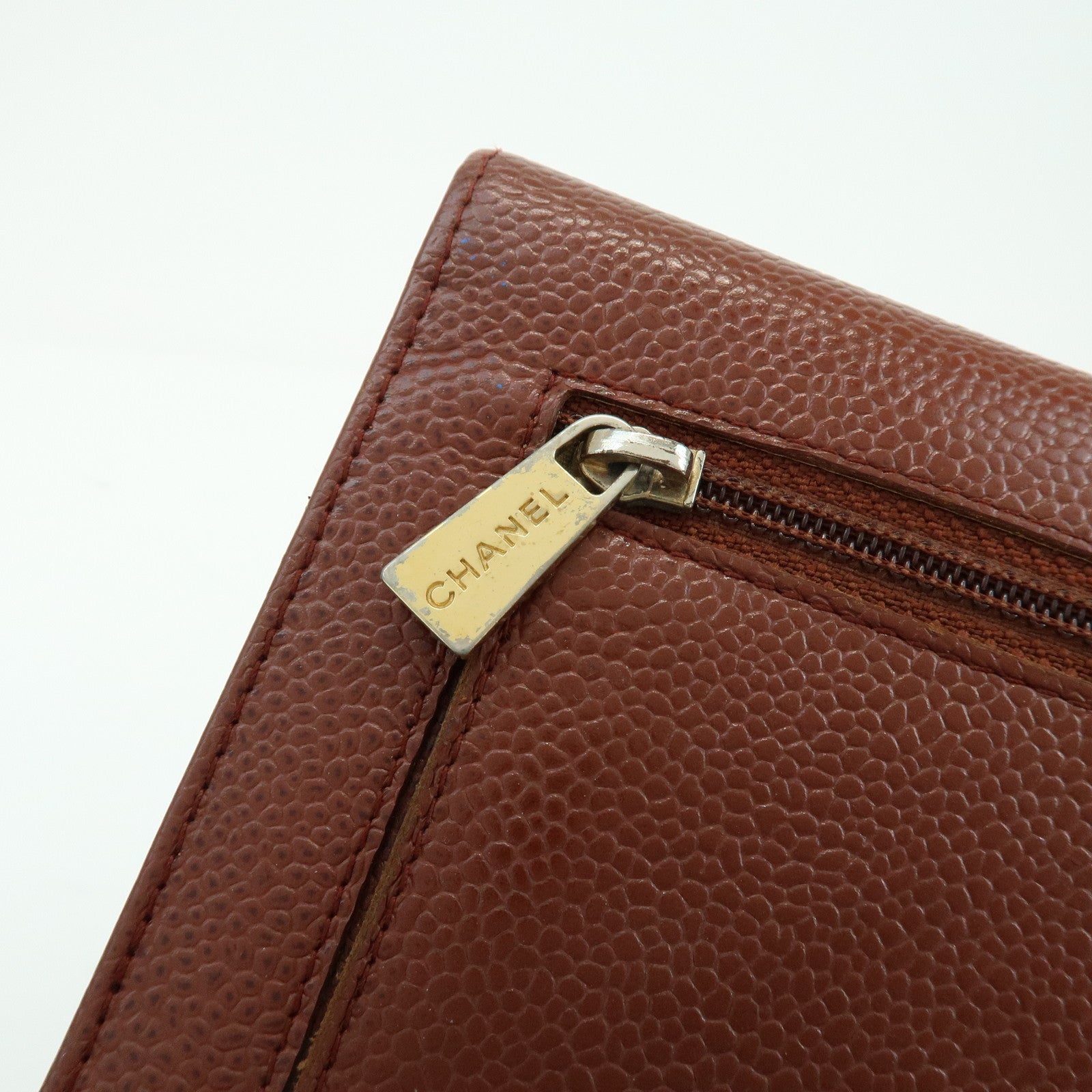 CHANEL COCO Mark Caviarskin Tri-fold Compact Wallet Brown