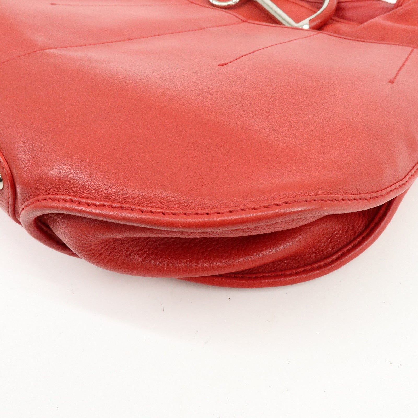 Christian Dior Leather Shoulder Bag Hand Bag D-charm Red