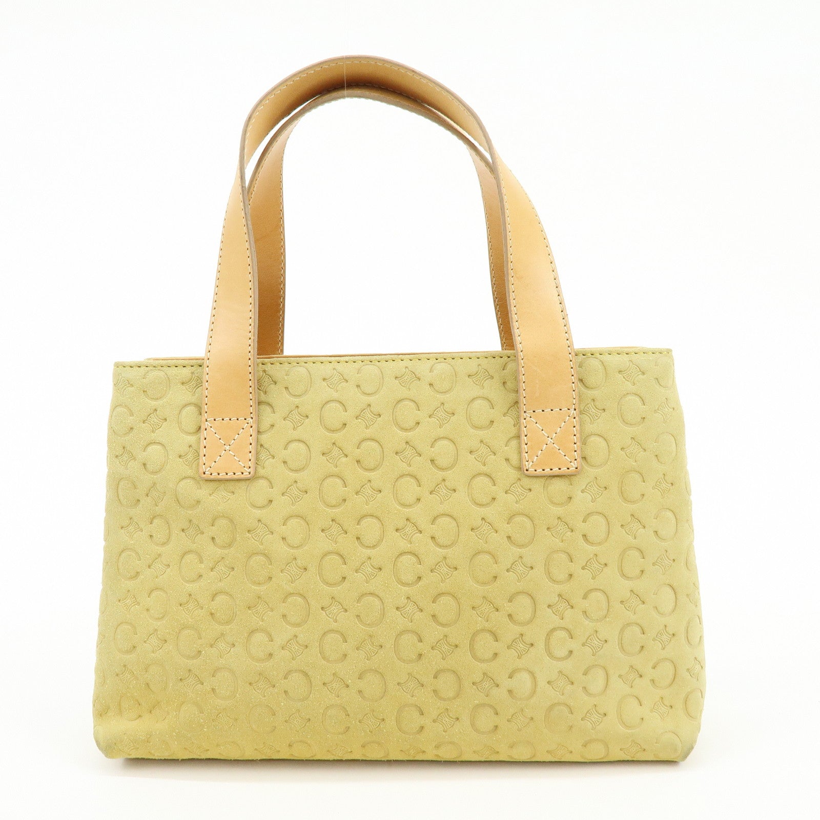 CELINE C Macadam Suede Leather Hand Bag Tote Bag Light Green