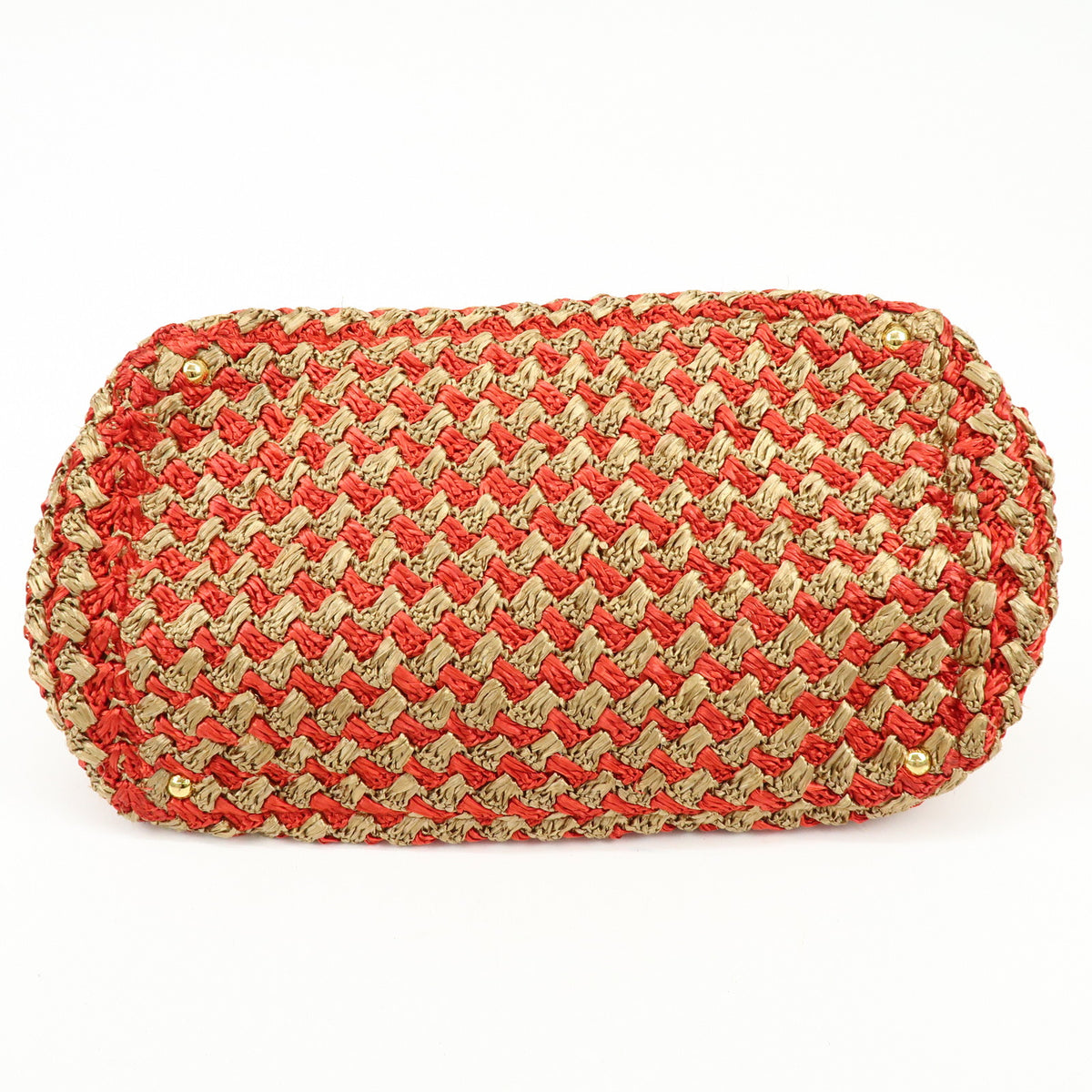 PRADA Canapa Large Triangle Logo Raffia Tote Bag Natural Red BN2302