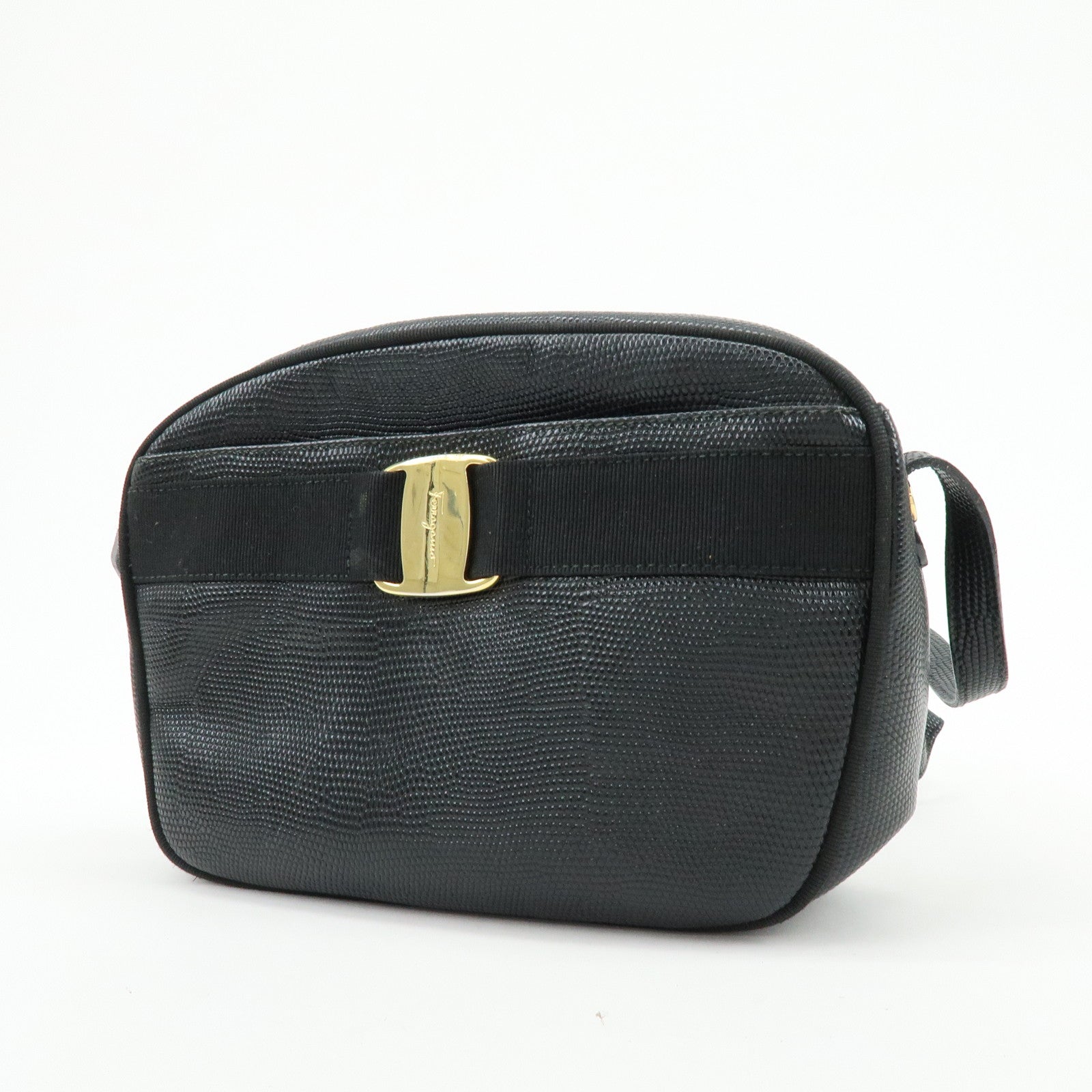 Ferragamo Vara Embossed Leather Shoulder Crossbody Bag Black