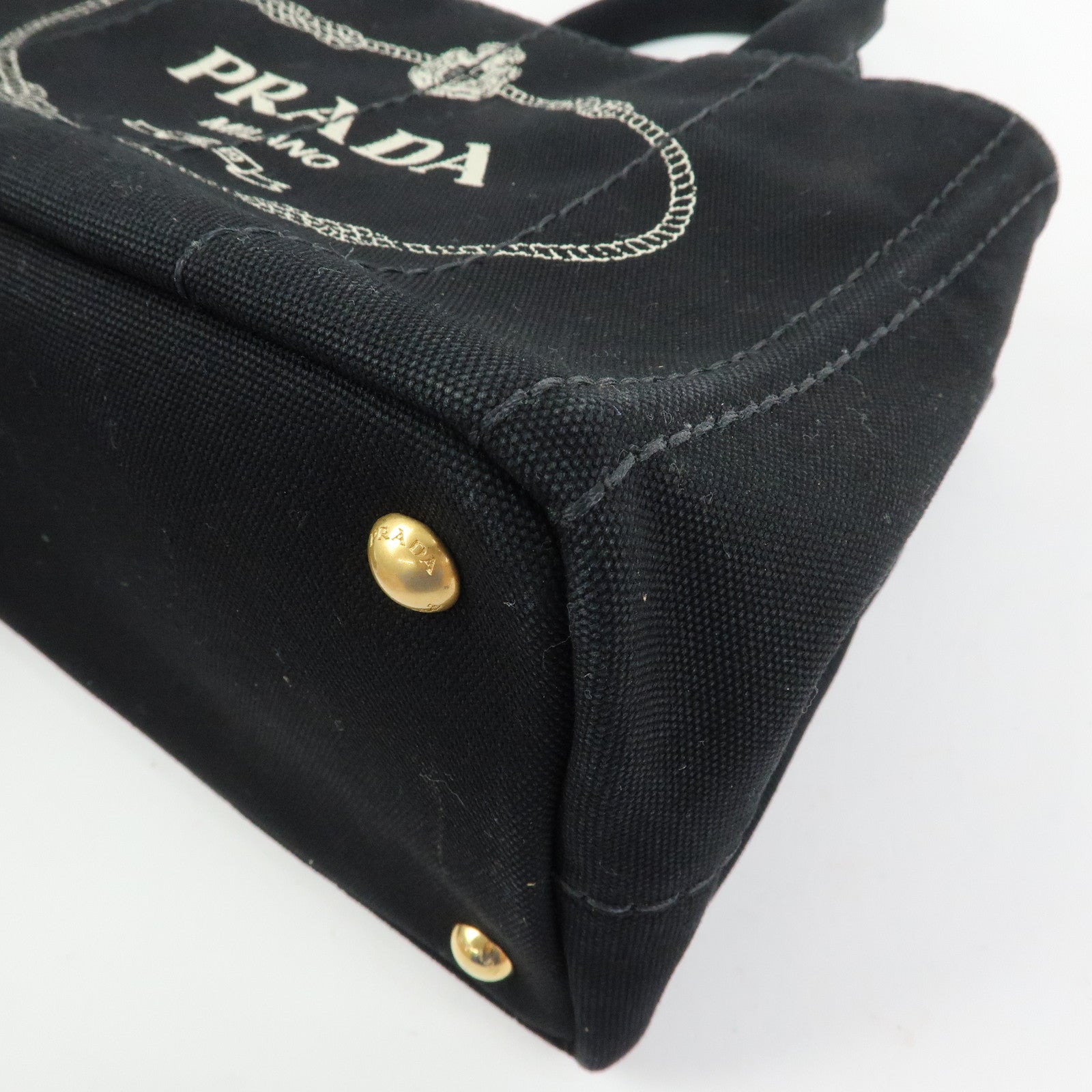 PRADA Triangle Logo Canapa Mini Canvas 2Way Hand Bag Black White 1BG439