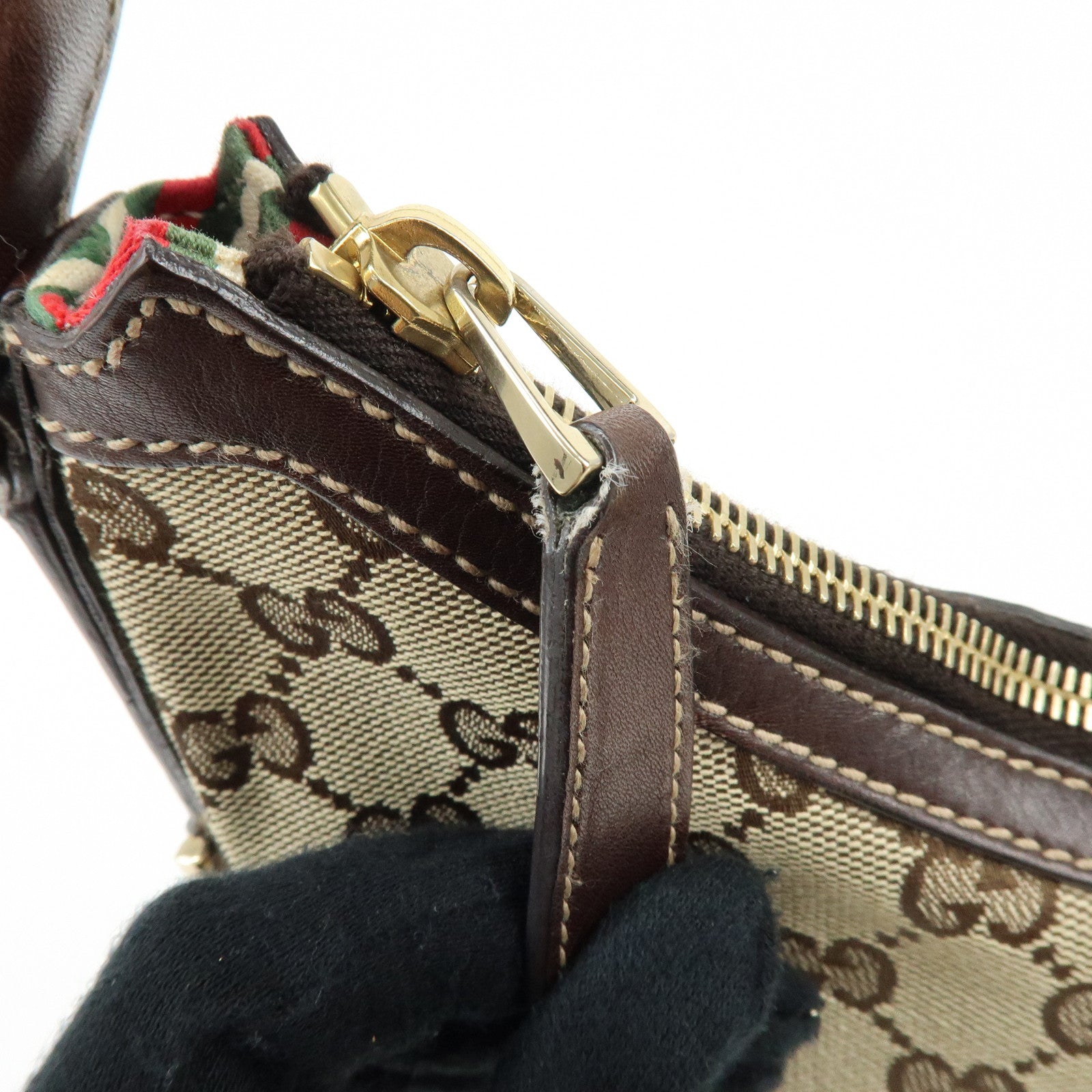 GUCCI Interlocking G Canvas Leather Shoulder Bag Hand Bag Beige Brown