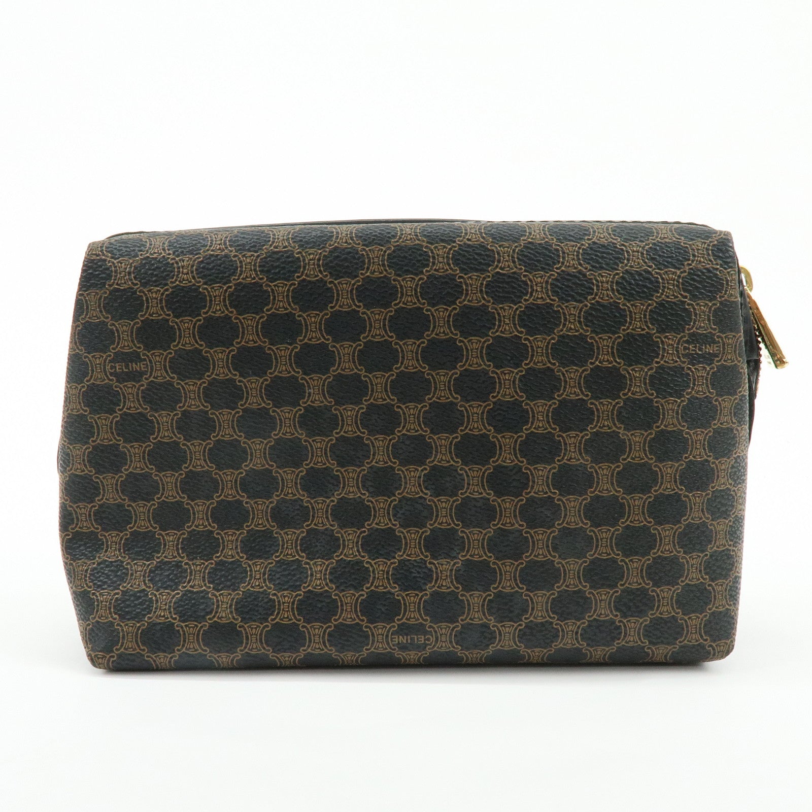 CELINE Macadam PVC Leather Pouch Cosmetic Case Dark Brown Black